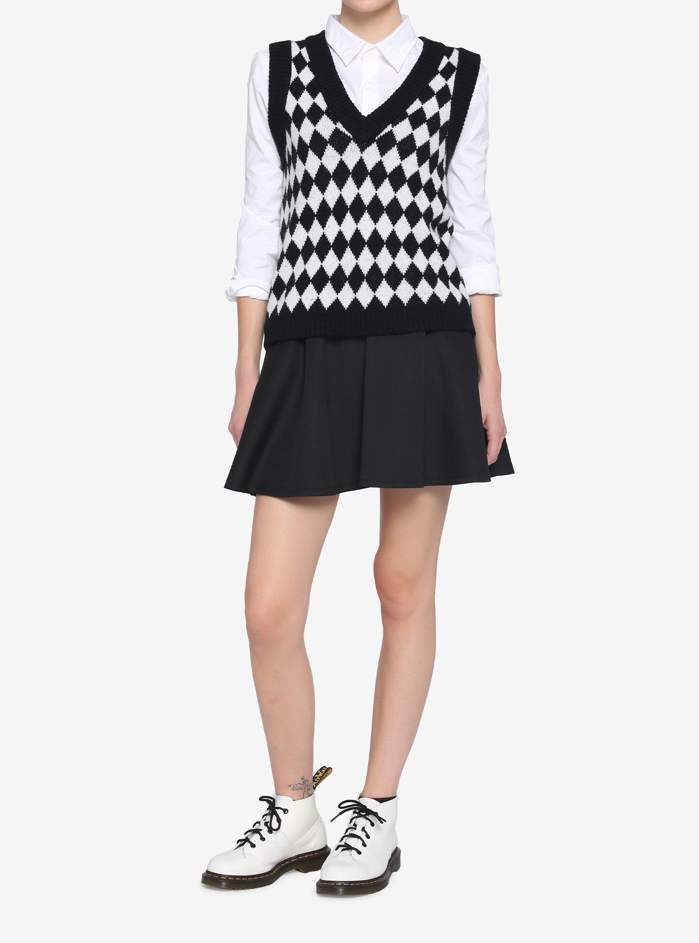 Black & White Diamond Girls Sweater Vest, MULTI, alternate
