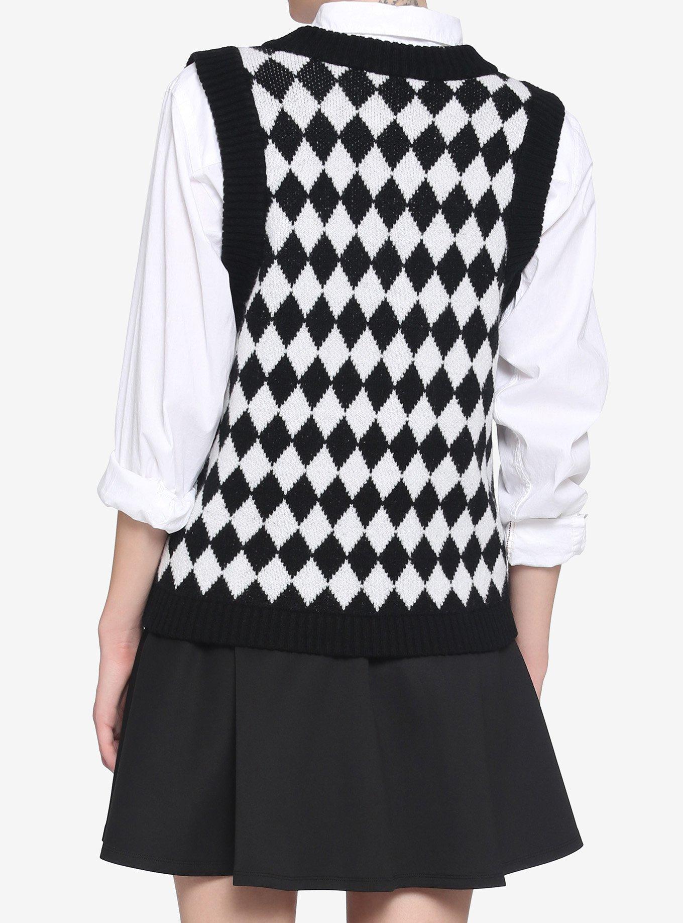 Black & White Diamond Girls Sweater Vest, MULTI, alternate