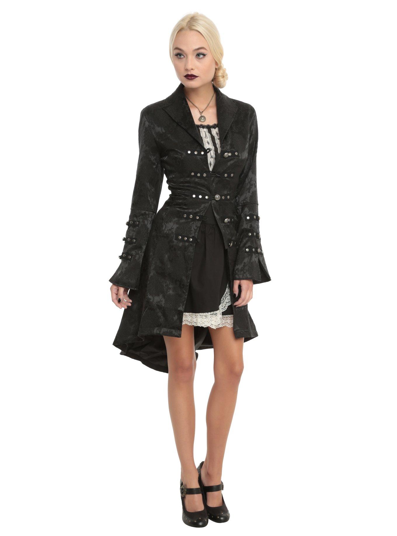 Brocade Corset Back Coat Black