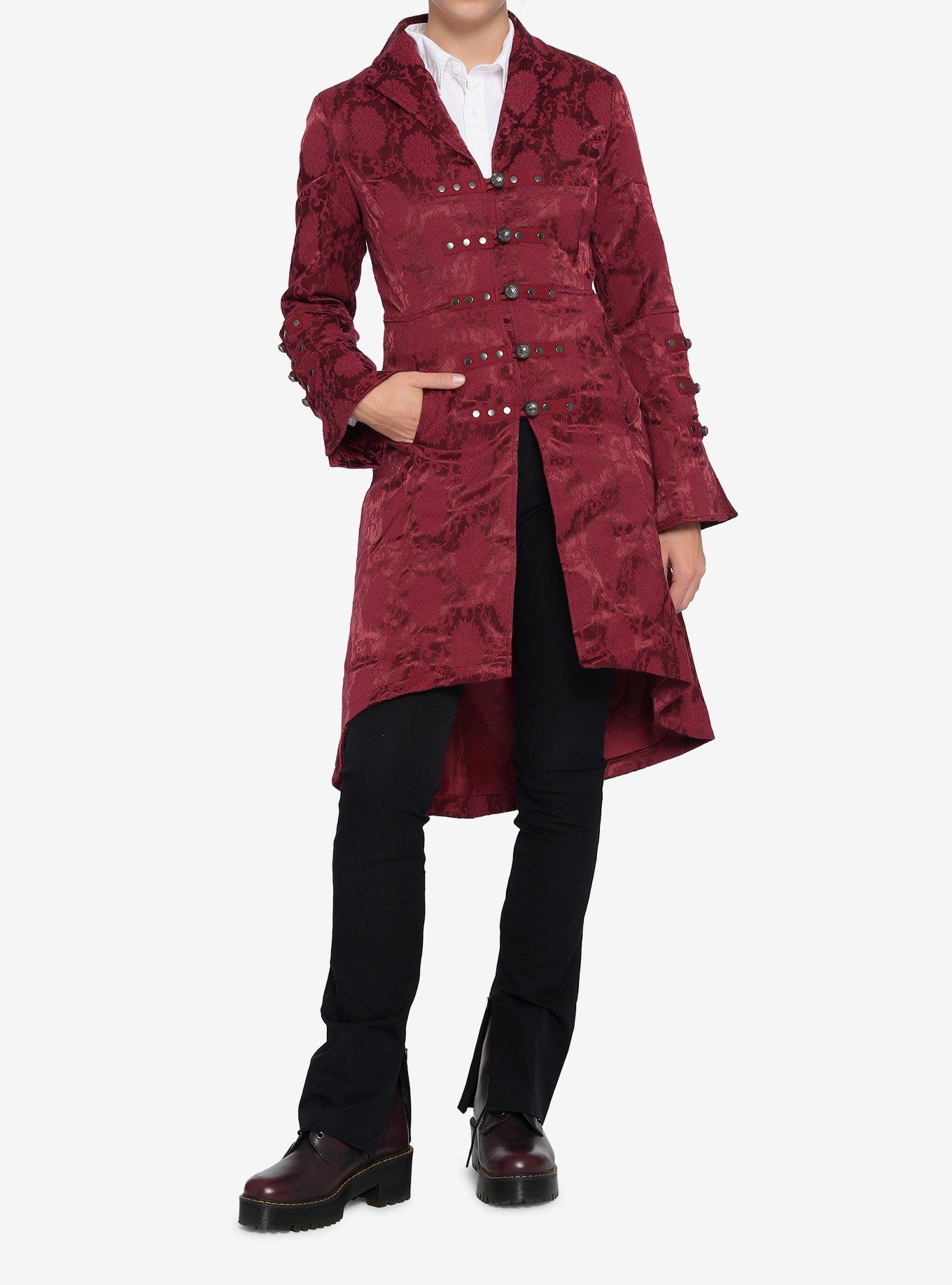 Brocade Corset Back Coat Burgundy, , hi-res