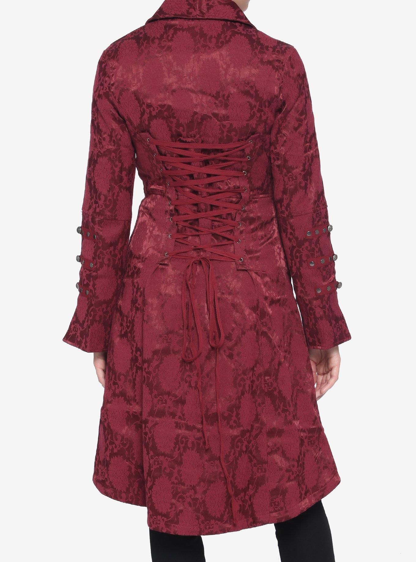 Brocade Corset Back Coat Burgundy, RED, alternate