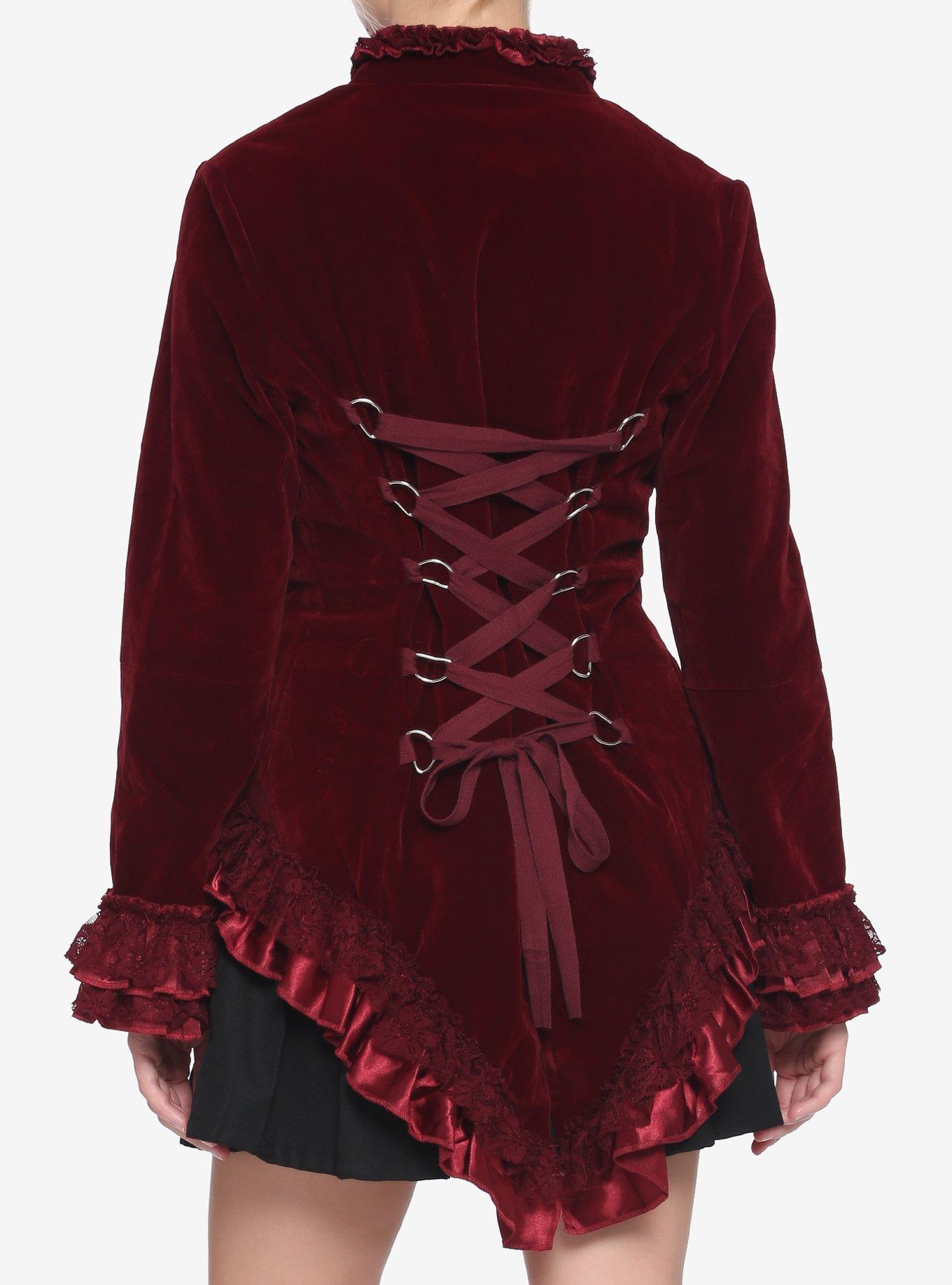 Velvet Corset Back Jacket Burgundy