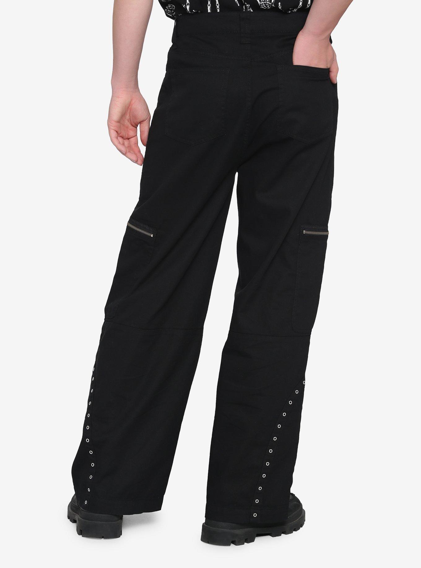 Wide Leg Hardware Black Pants, BLACK, alternate