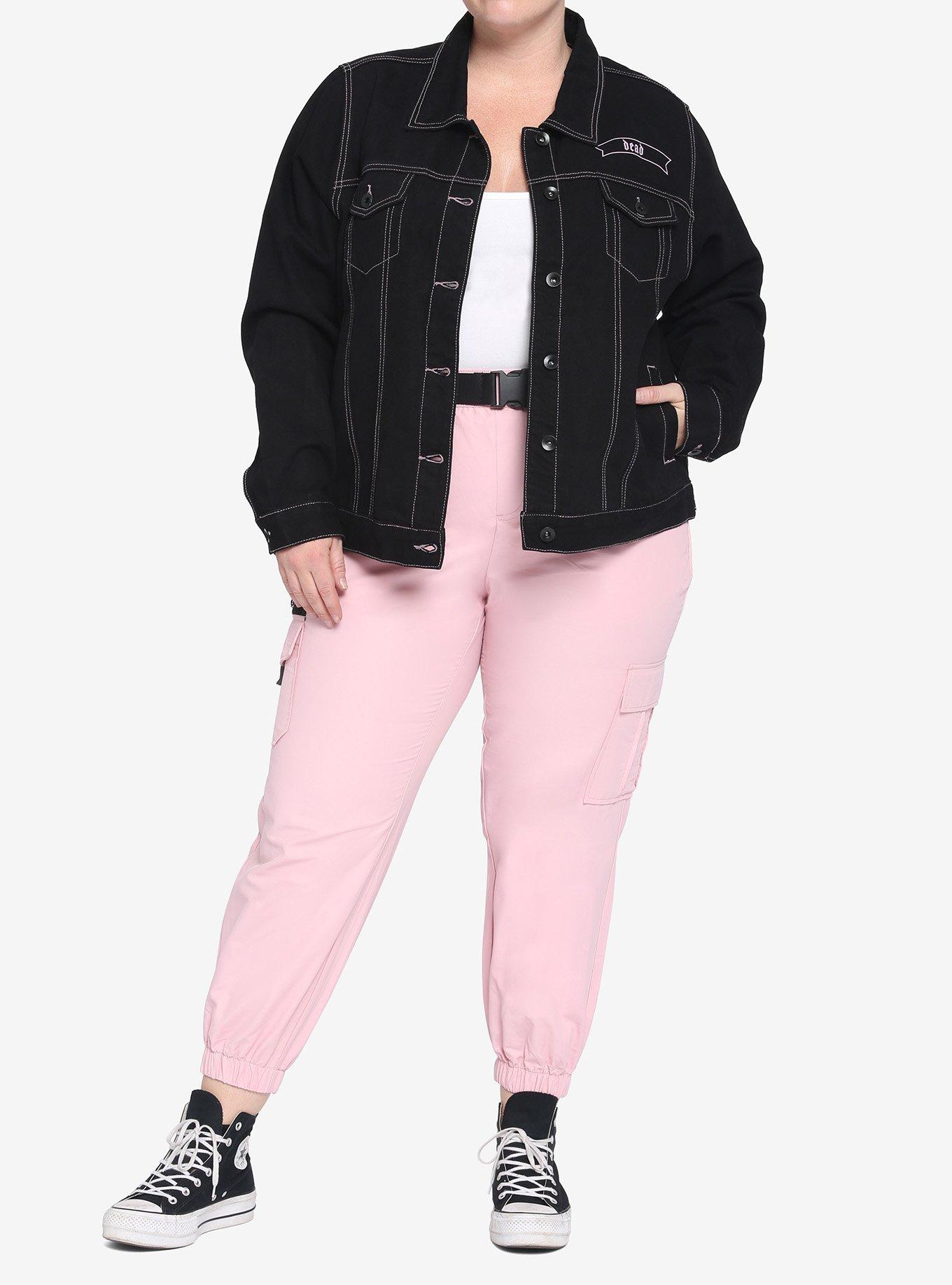 Black & Pink Dead Inside Girls Denim Truck Jacket Plus Size, BLACK, alternate