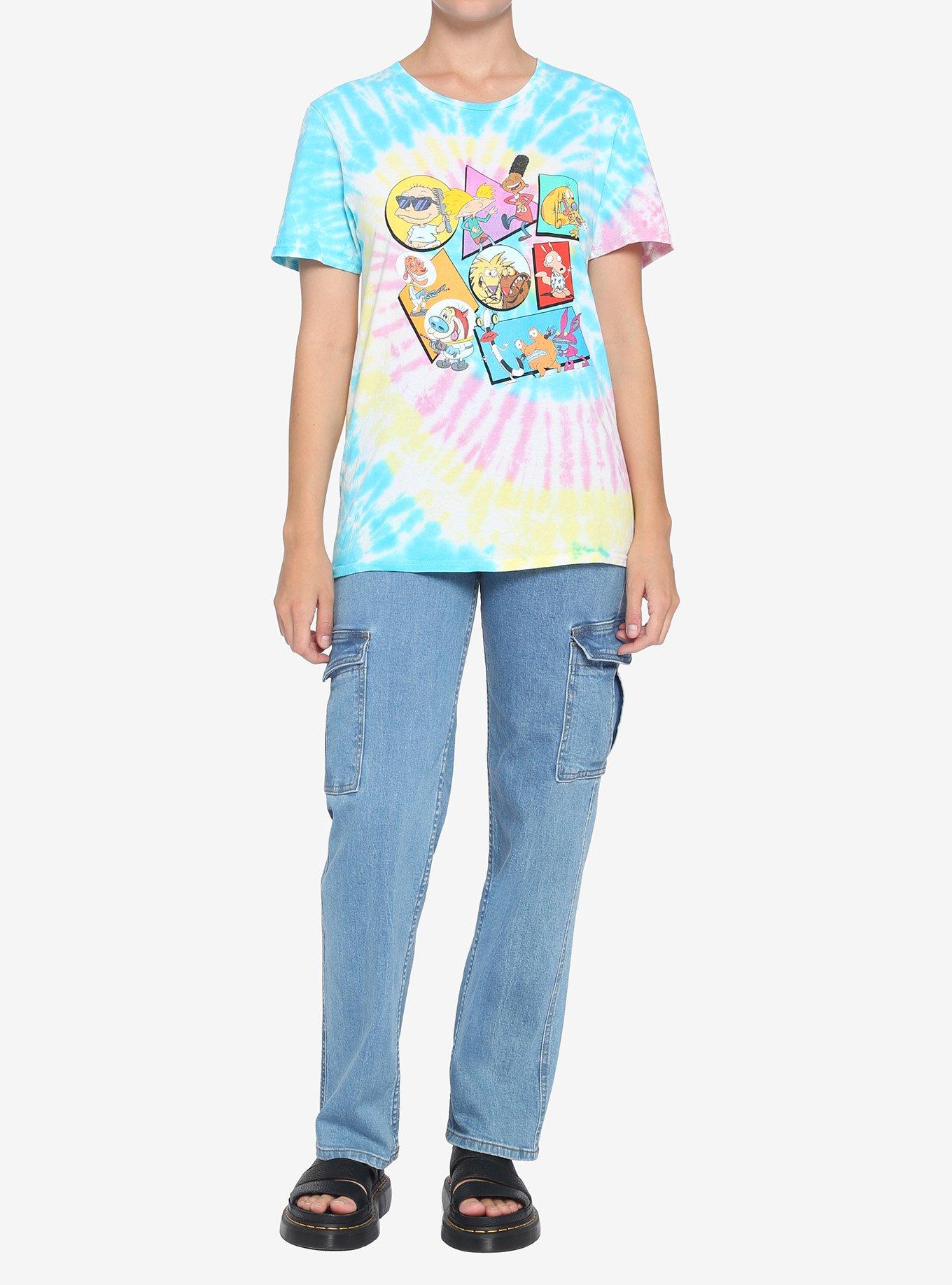 Nickelodeon Shapes Tie-Dye Boyfriend Fit Girls T-Shirt, MULTI, alternate