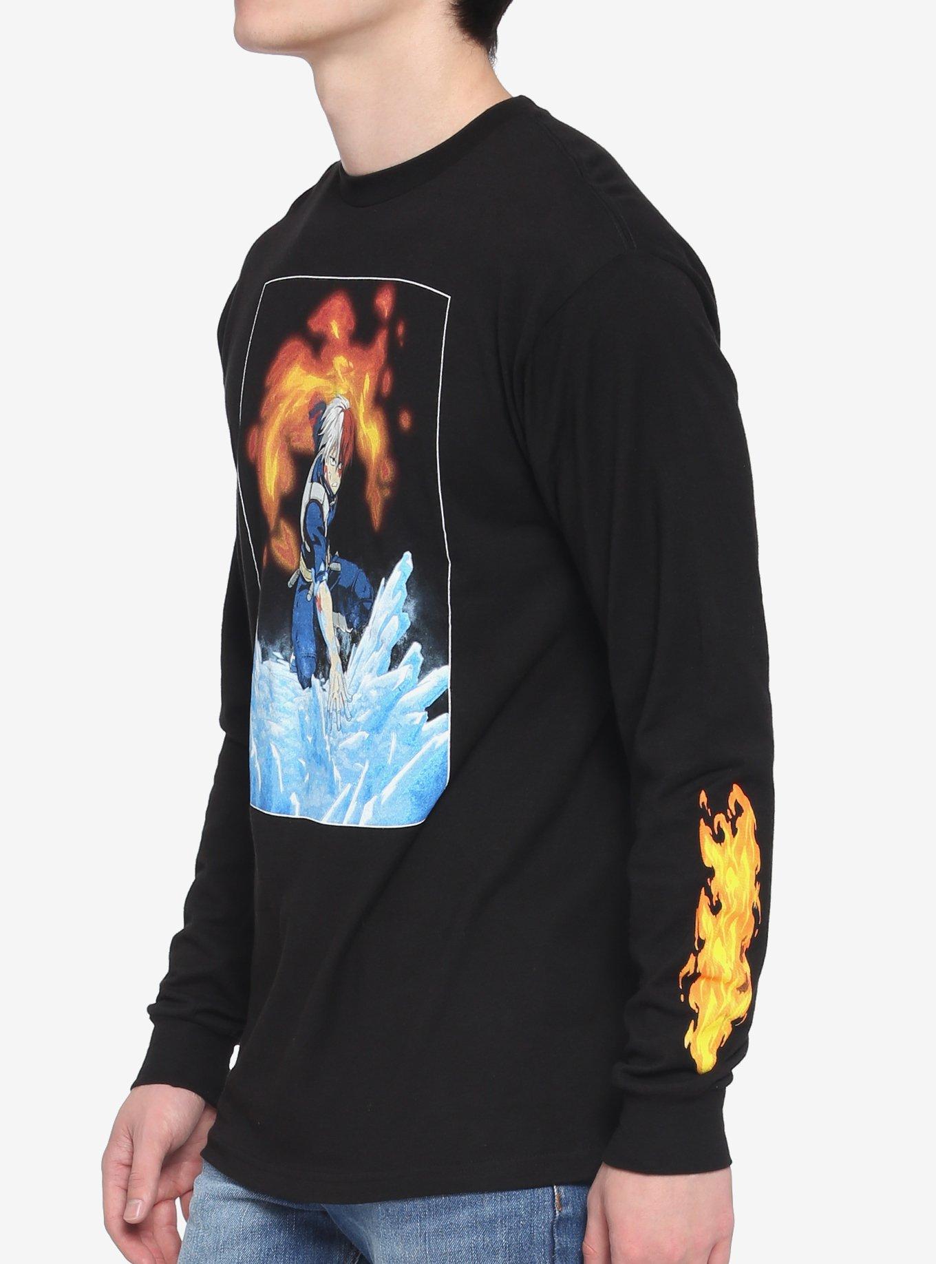 My Hero Academia Todoroki Fire & Ice Long-Sleeve T-Shirt, BLACK, alternate