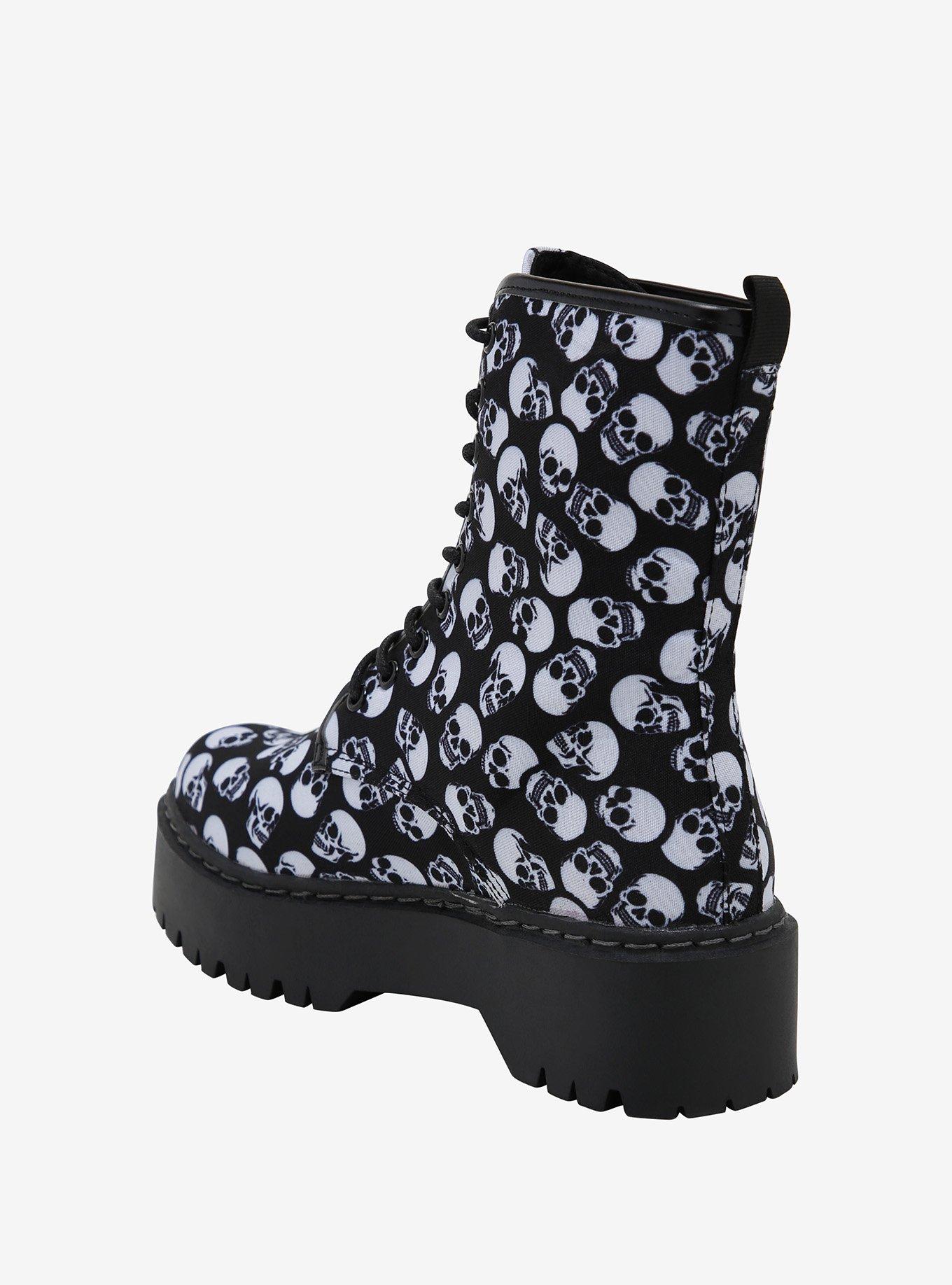 Skulls Lace-Up Platform Combat Boots, MULTI, alternate - view 3