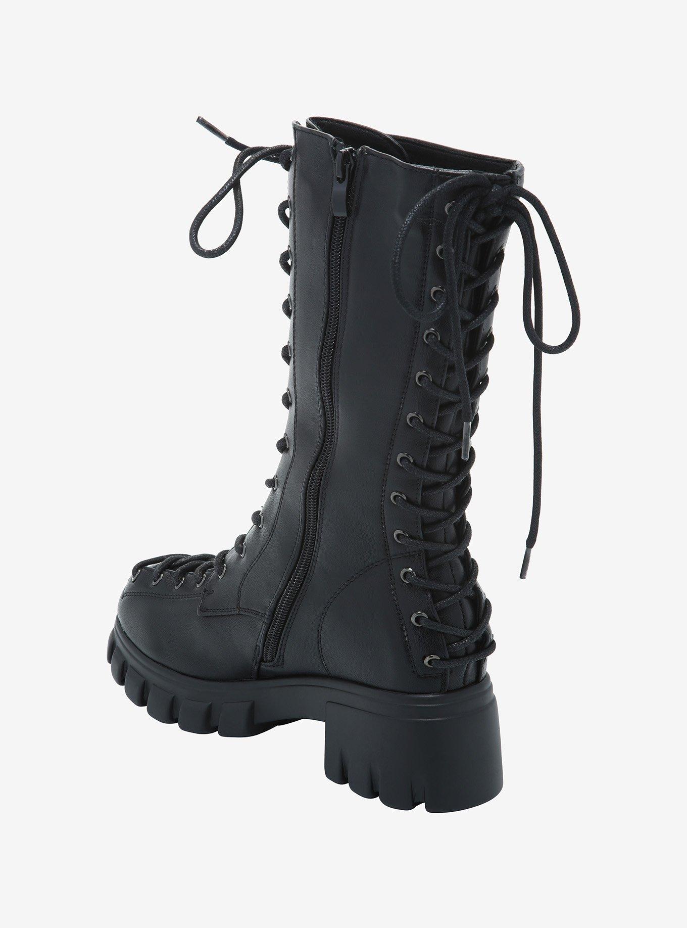 Black Corset-Style Lace-Up Combat Boots, MULTI, alternate