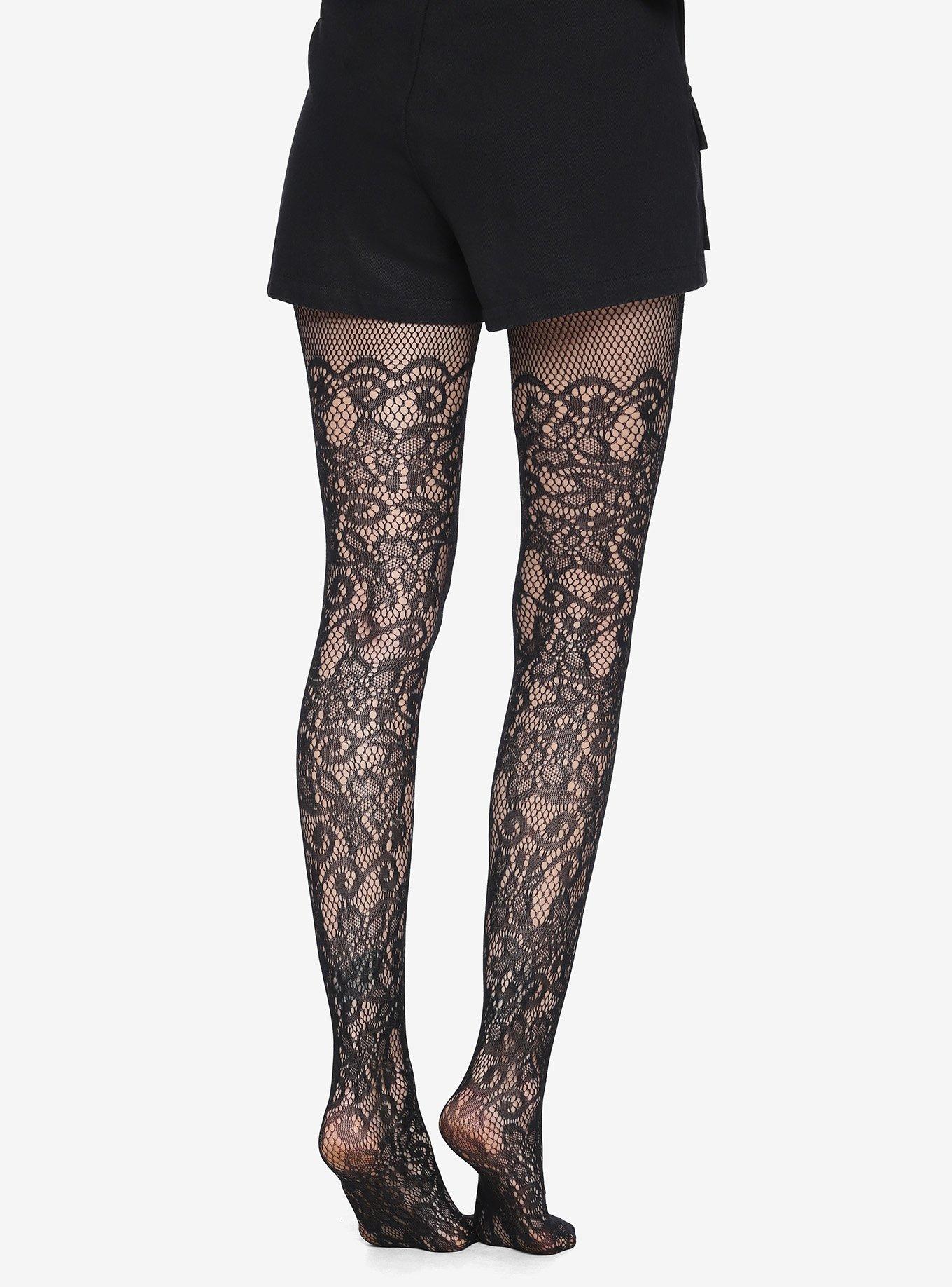 Floral Vine Fishnet Tights, , alternate