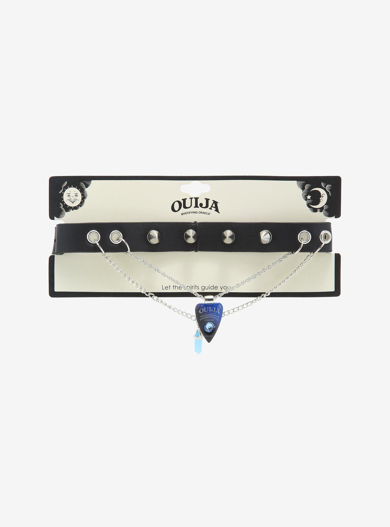 Ouija Planchette Blue Crystal Double Chain Choker, , alternate
