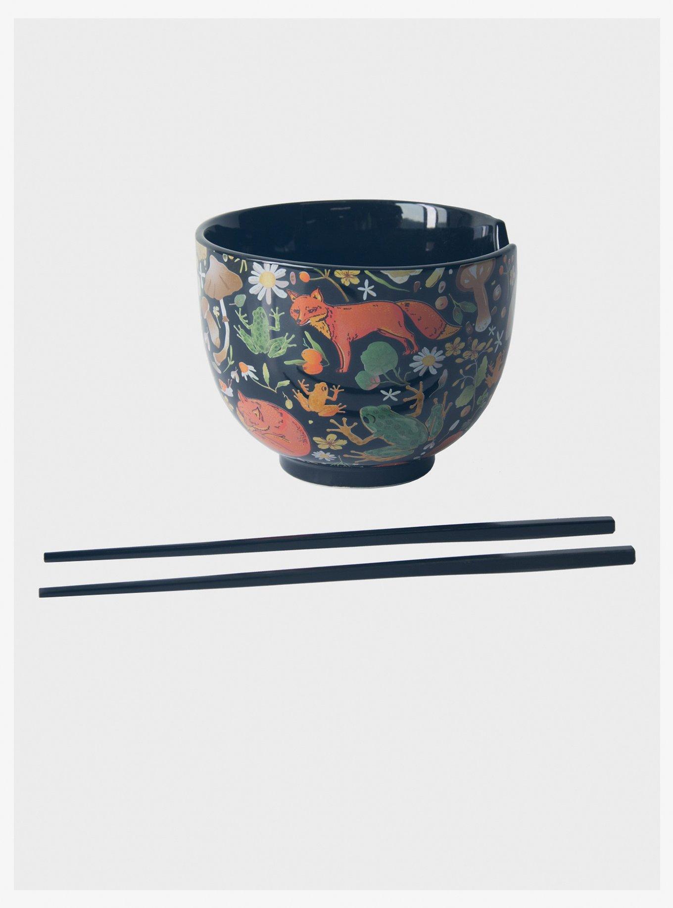 Woodland Creatures Foxes & Frogs Ramen Bowl With Chopsticks, , alternate