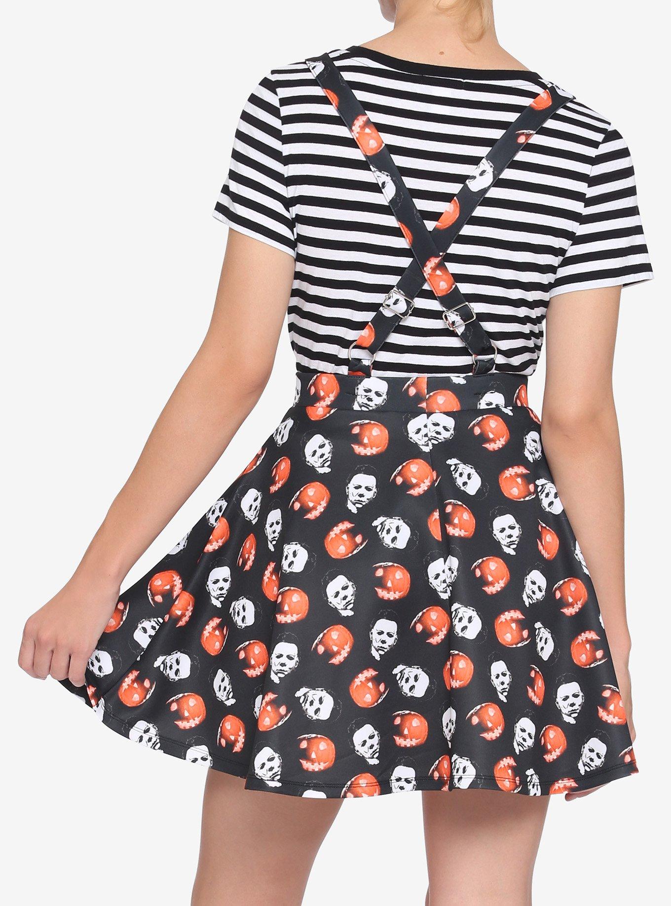 Halloween Michael Myers Pumpkin Suspender Skirt, MULTI, alternate