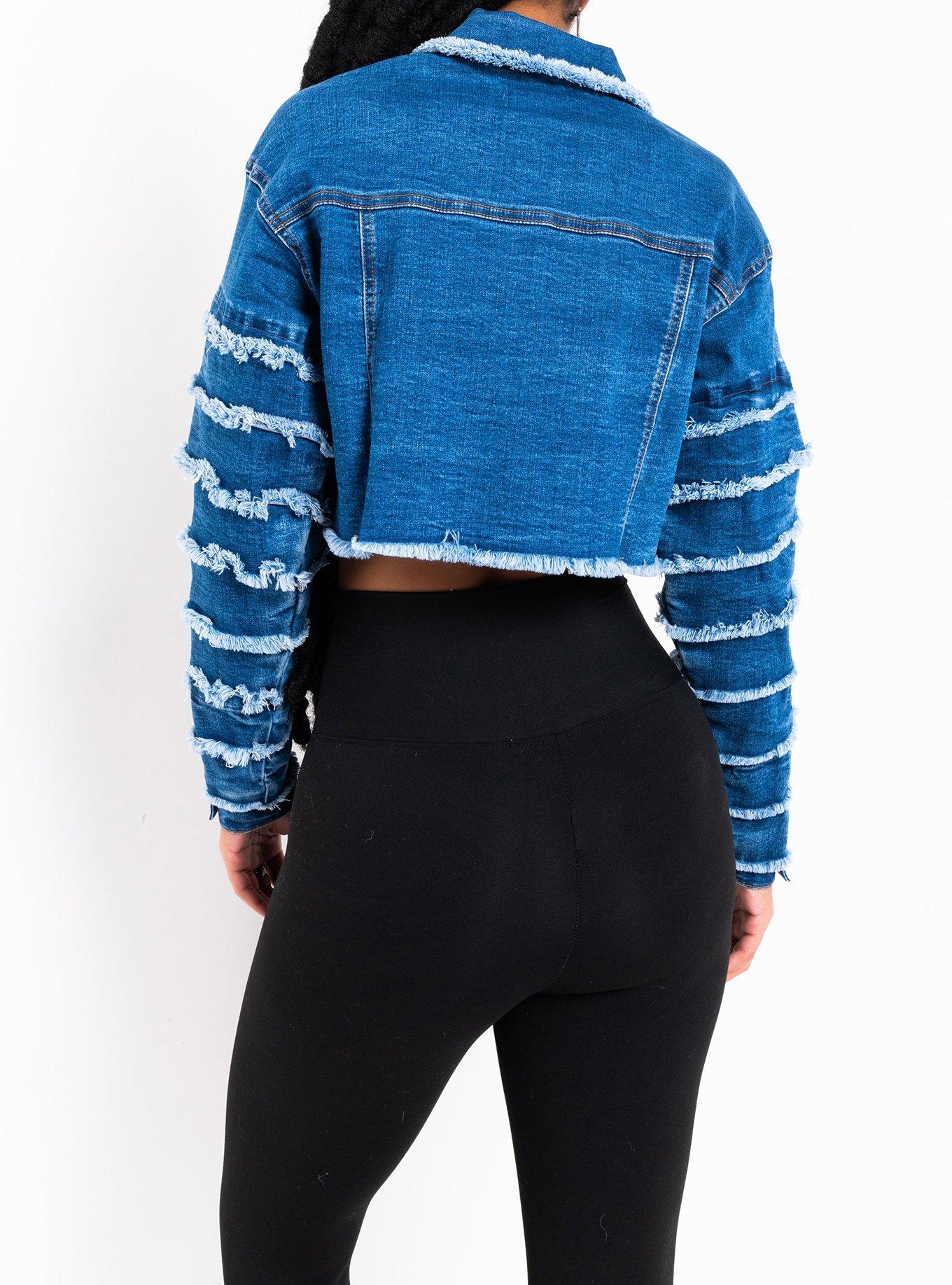 Azalea Wang Stacked Up Cropped Denim Jacket, BLUE, alternate