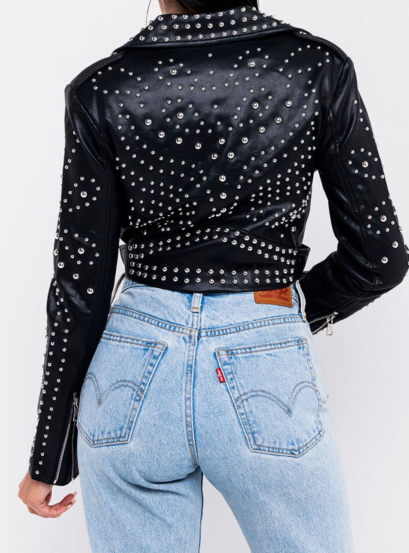 Azalea Wang Tell Me About It Studded Jacket, BLACK, alternate