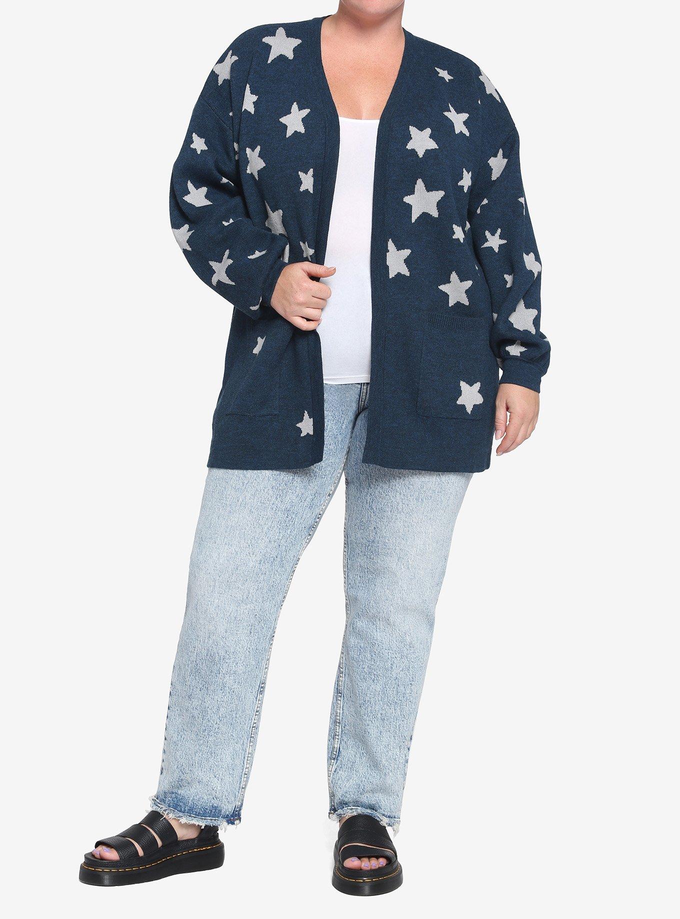 Coraline Blue & Silver Stars Girls Cardigan Plus Size, MULTI, alternate
