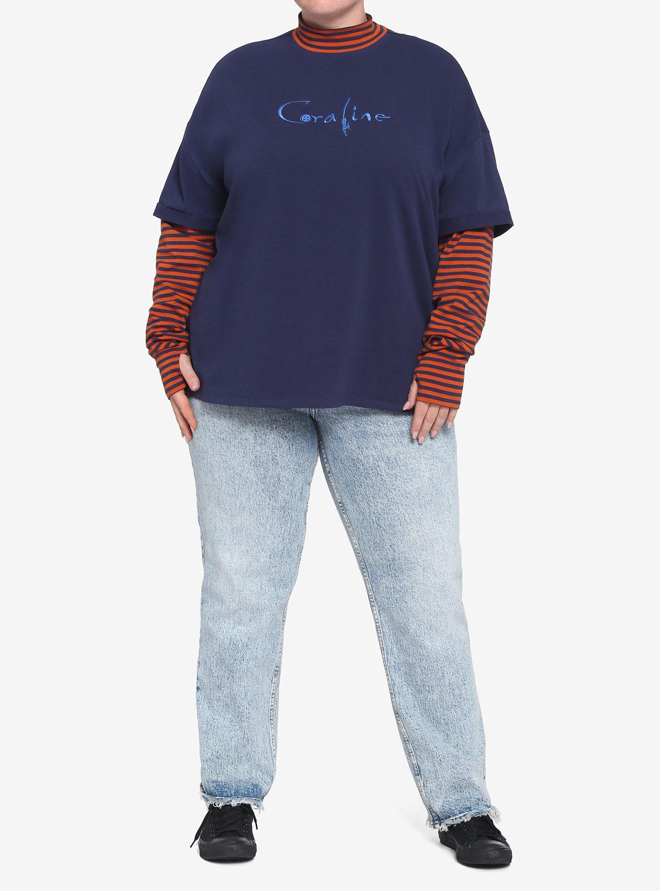 Coraline Stripe Mock Neck Twofer Girls Long-Sleeve T-Shirt Plus Size, MULTI, alternate - view 2