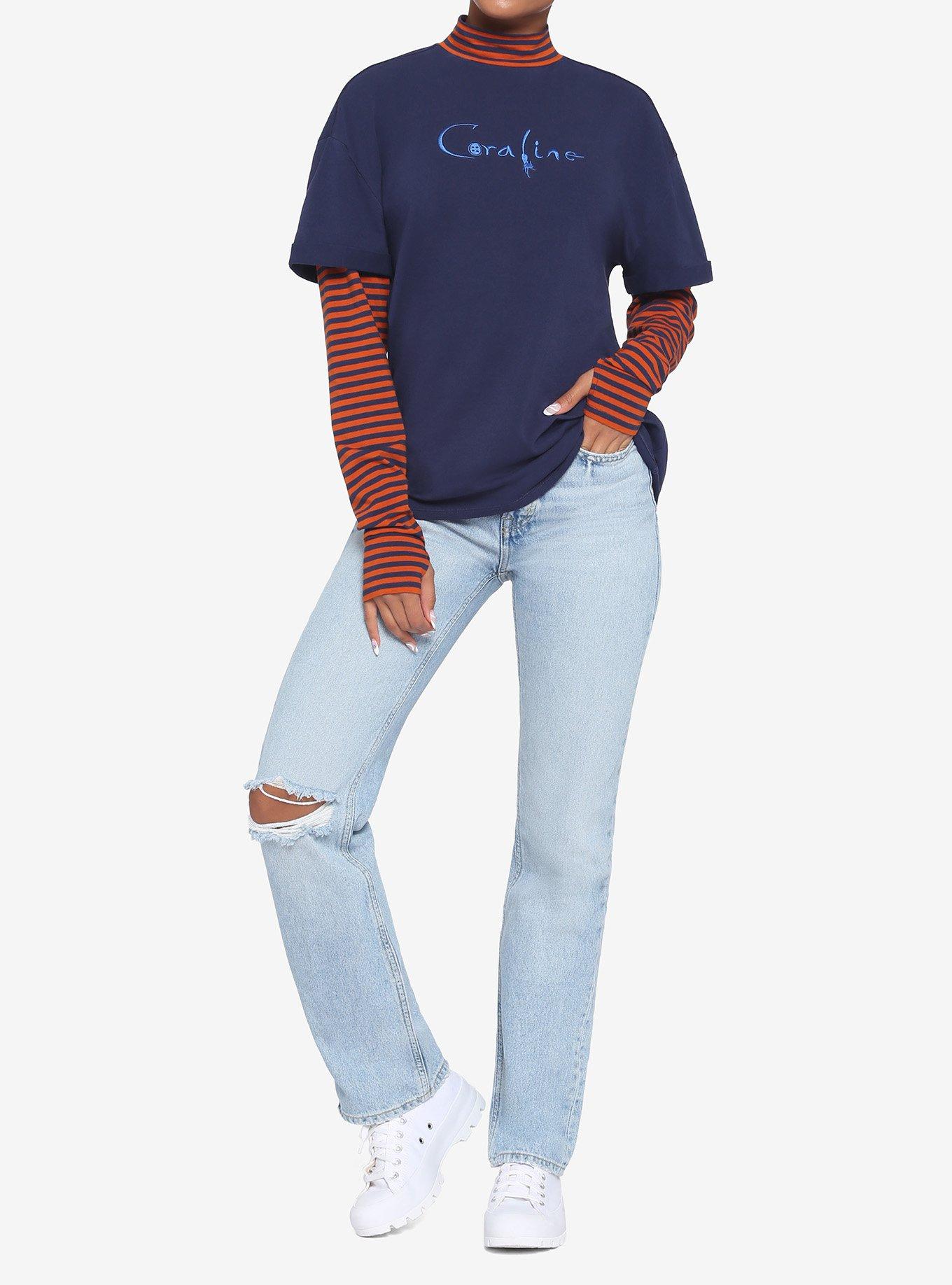 Coraline Stripe Mock Neck Twofer Long-Sleeve T-Shirt, MULTI, alternate