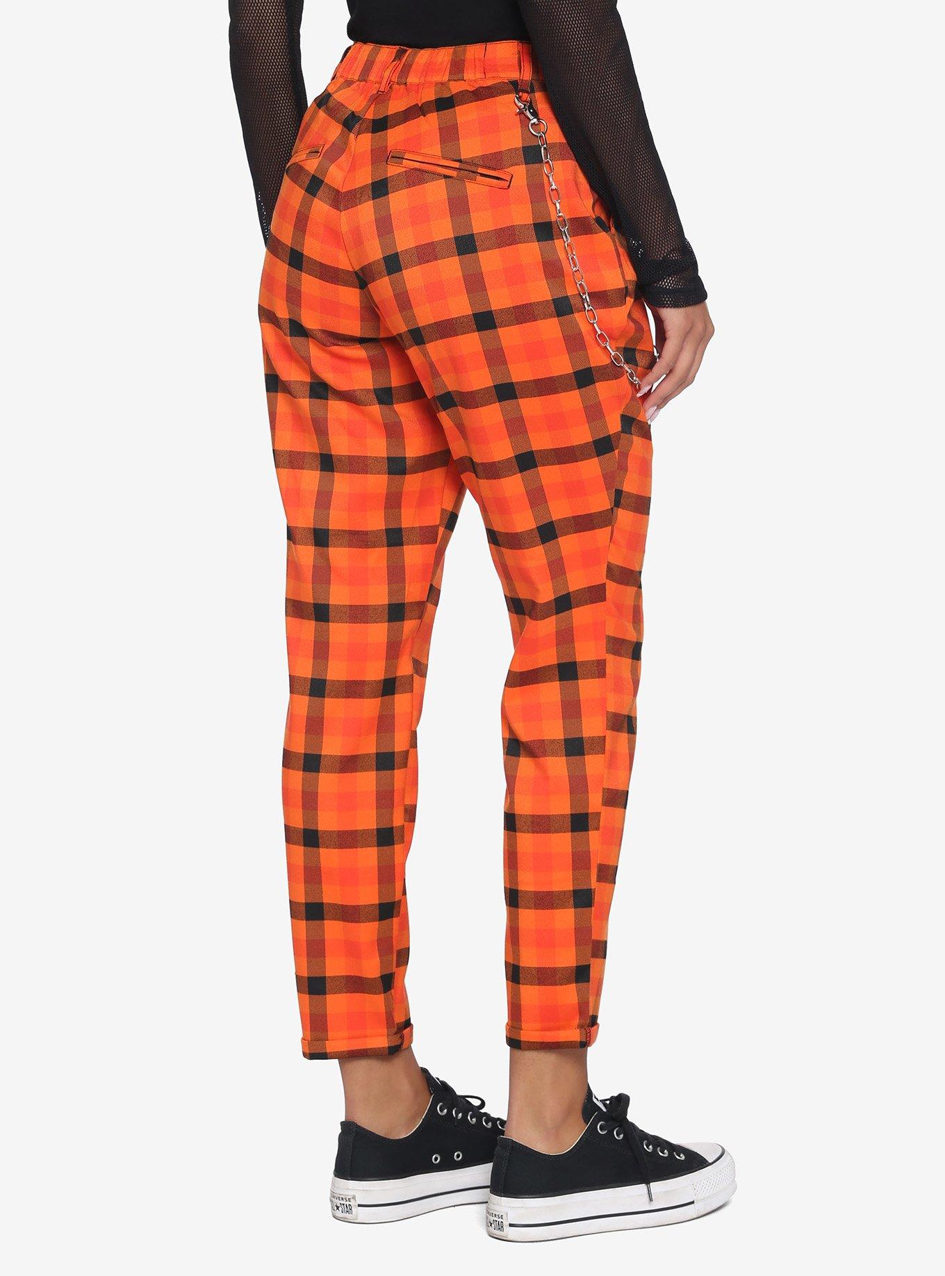 Orange Plaid Pants, ORANGE, alternate