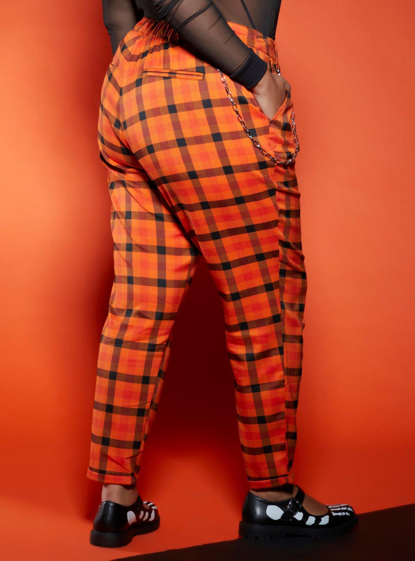 Orange Plaid Pants Plus Size, ORANGE, alternate