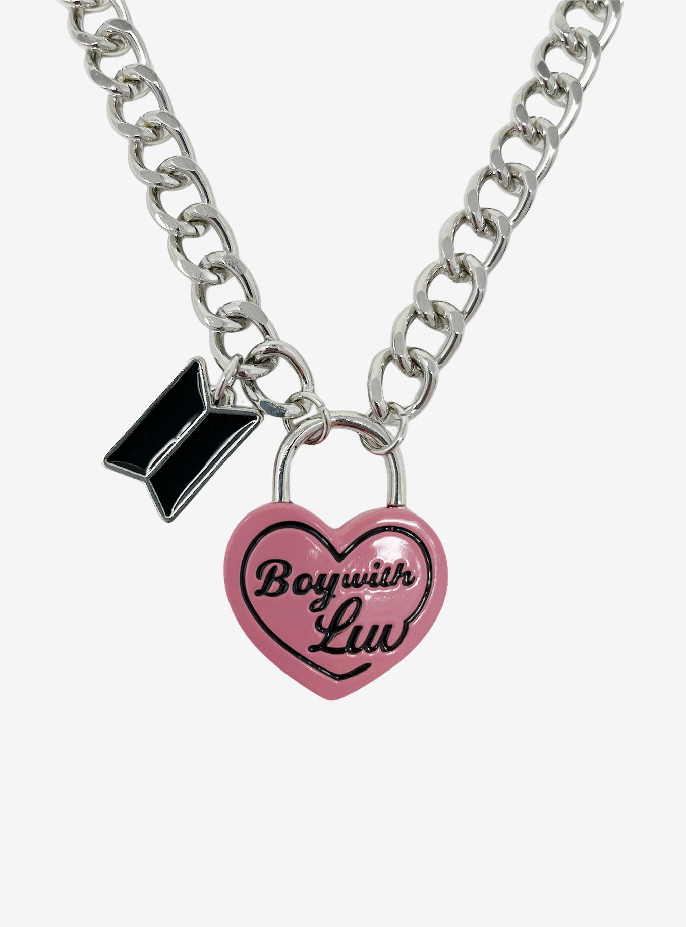 BTS Boy With Luv Heart Padlock Necklace, , alternate