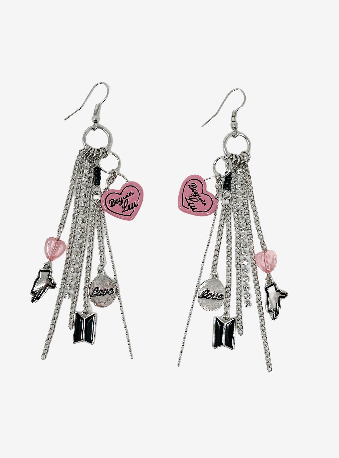 BTS Boy With Luv Multi-Chain Drop Earrings, , alternate