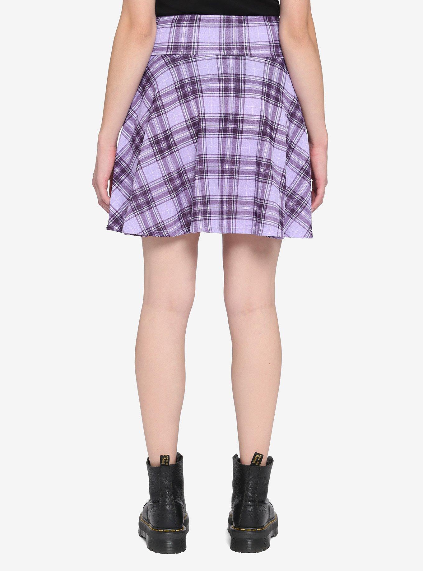Purple Plaid Multi Lace-Up Yoke Skirt, PLAID - MULTI, alternate