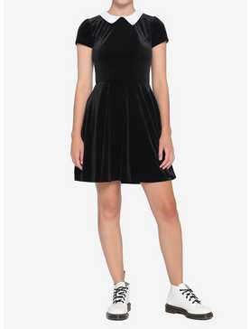 Black & White Collar Velvet Dress, , hi-res