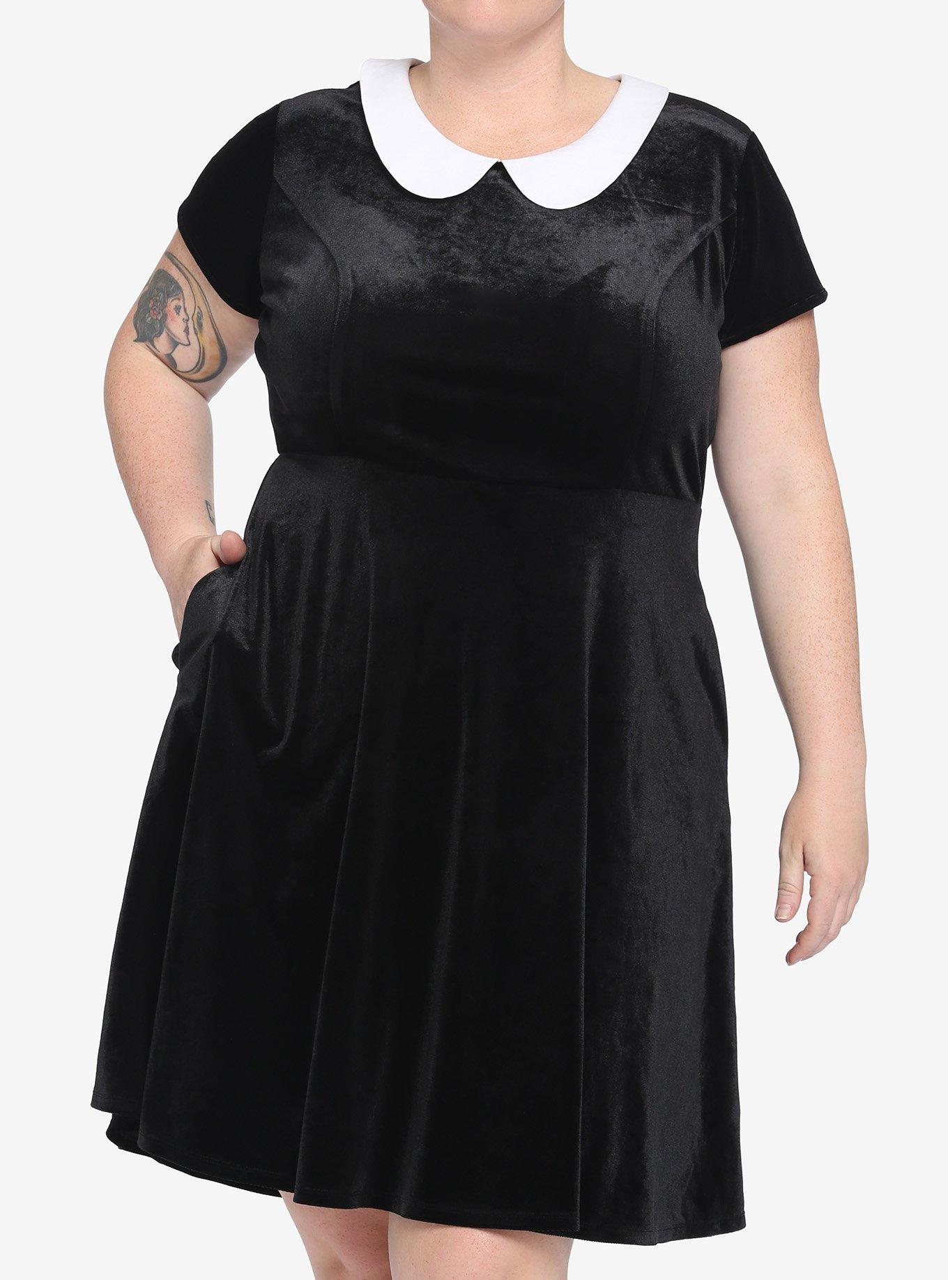 Black & White Collar Velvet Dress Plus Size, MULTI, alternate