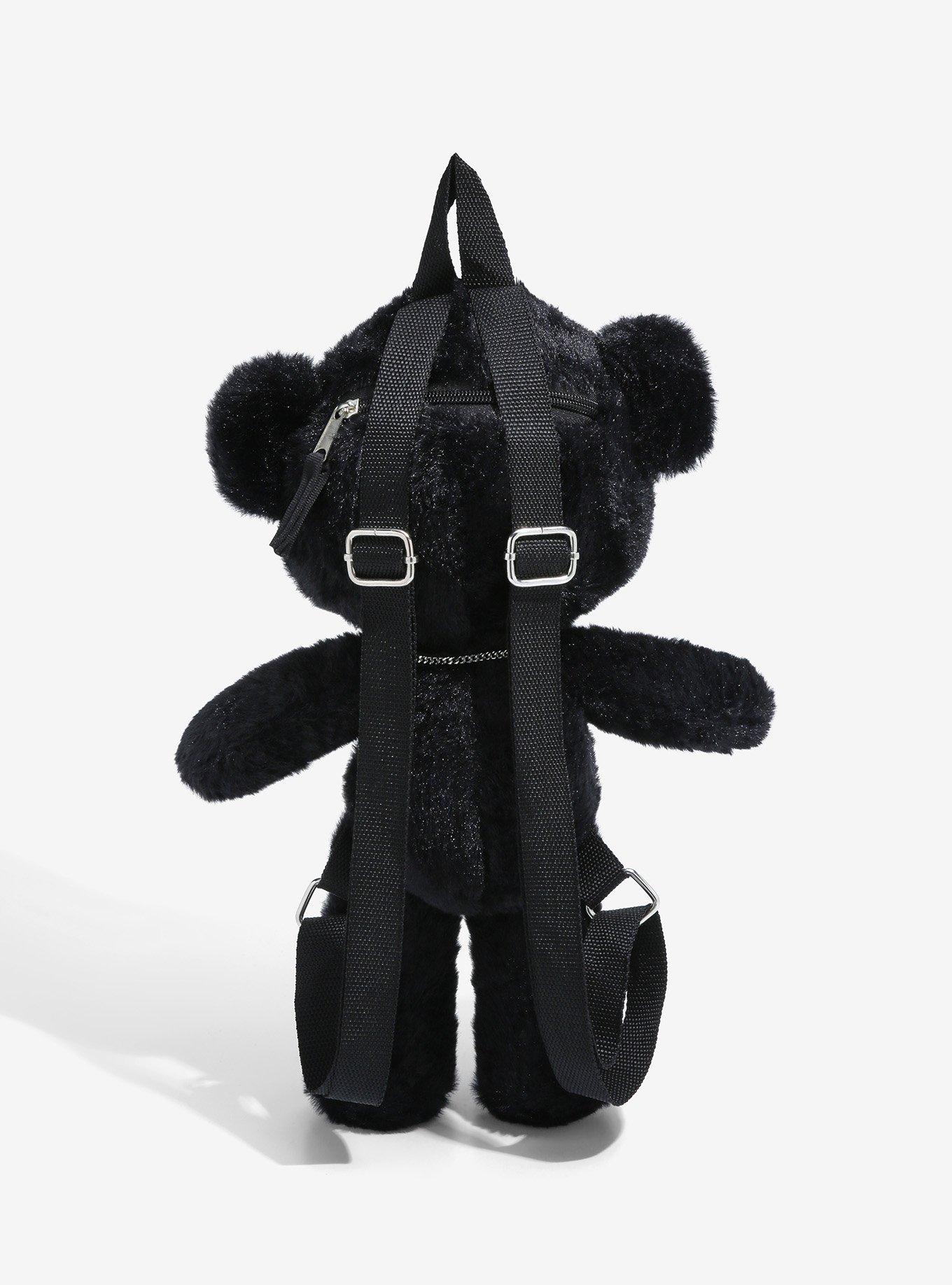 Black Teddy Bear Plush Backpack, , alternate