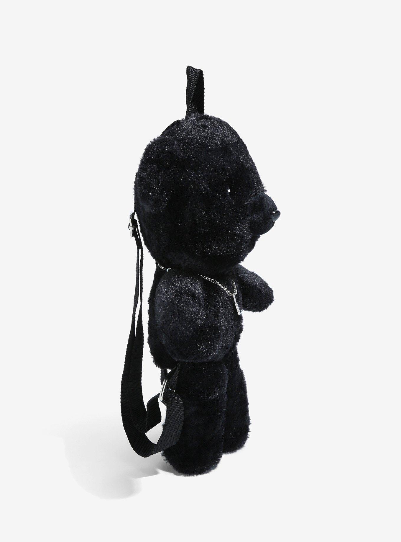 Black Teddy Bear Plush Backpack, , alternate