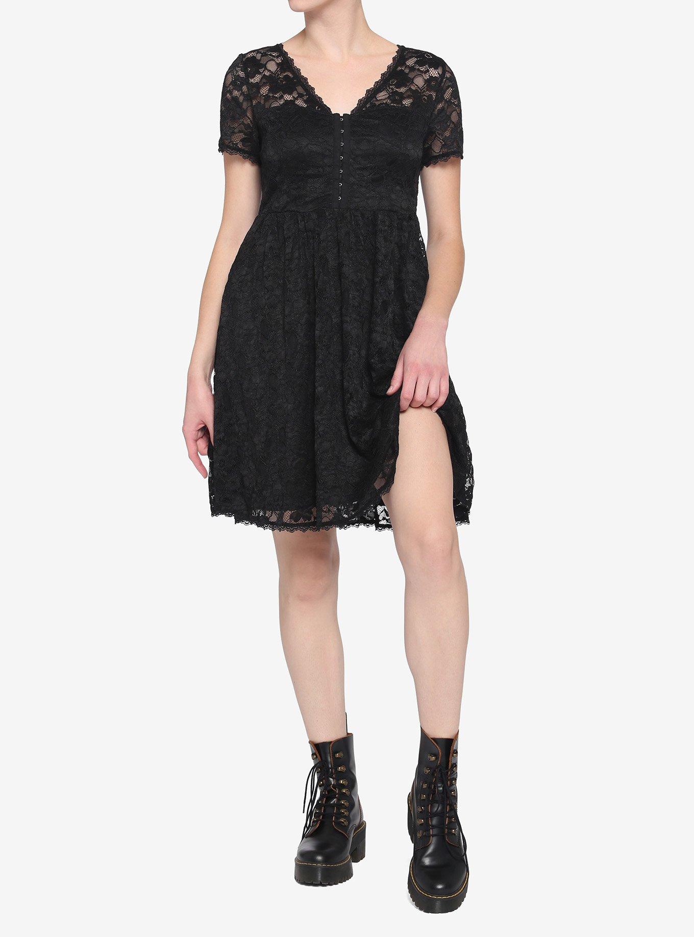 Black Lace Babydoll Dress, BLACK, alternate
