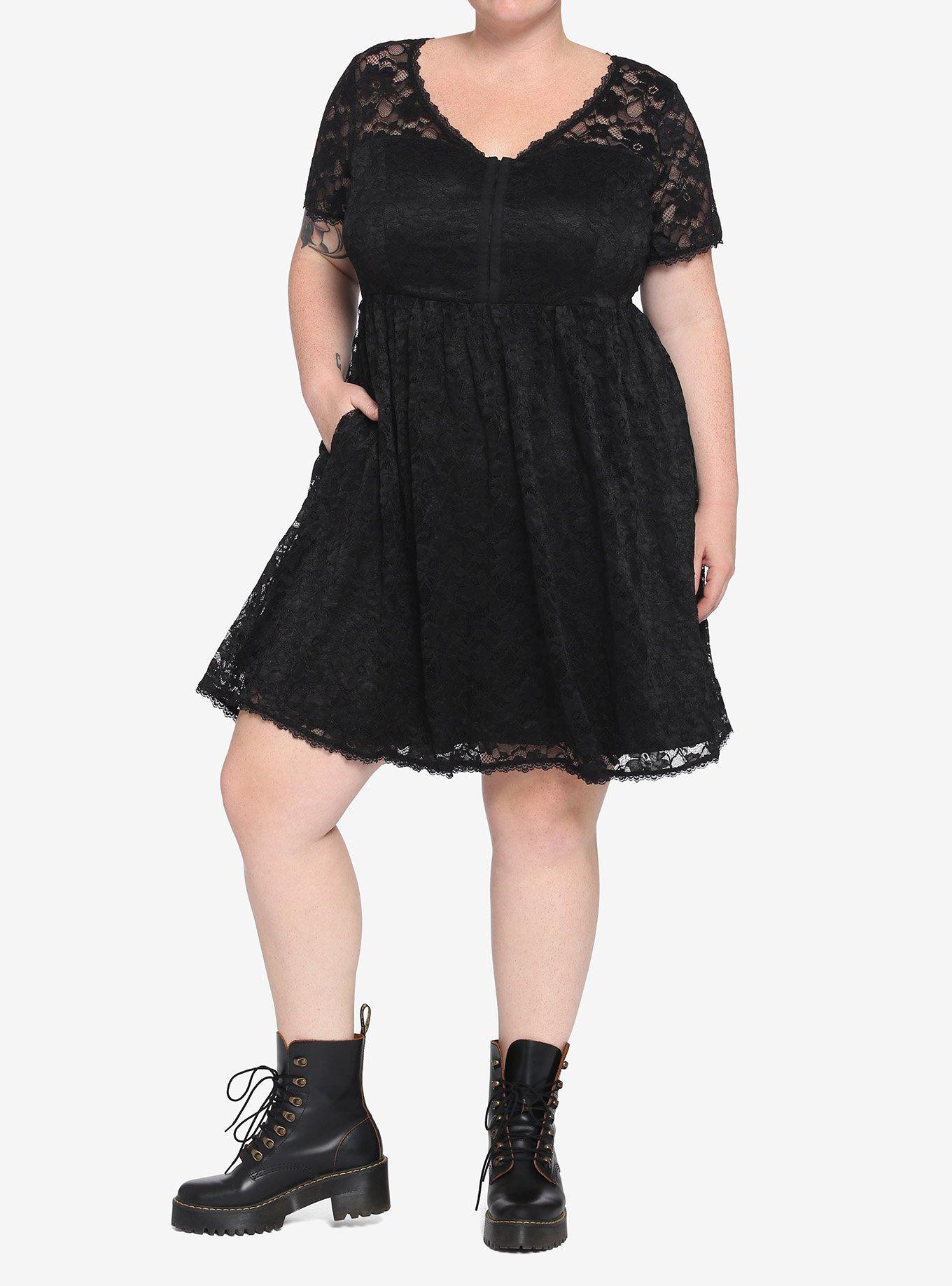 Black Lace Babydoll Dress Plus Size, BLACK, alternate