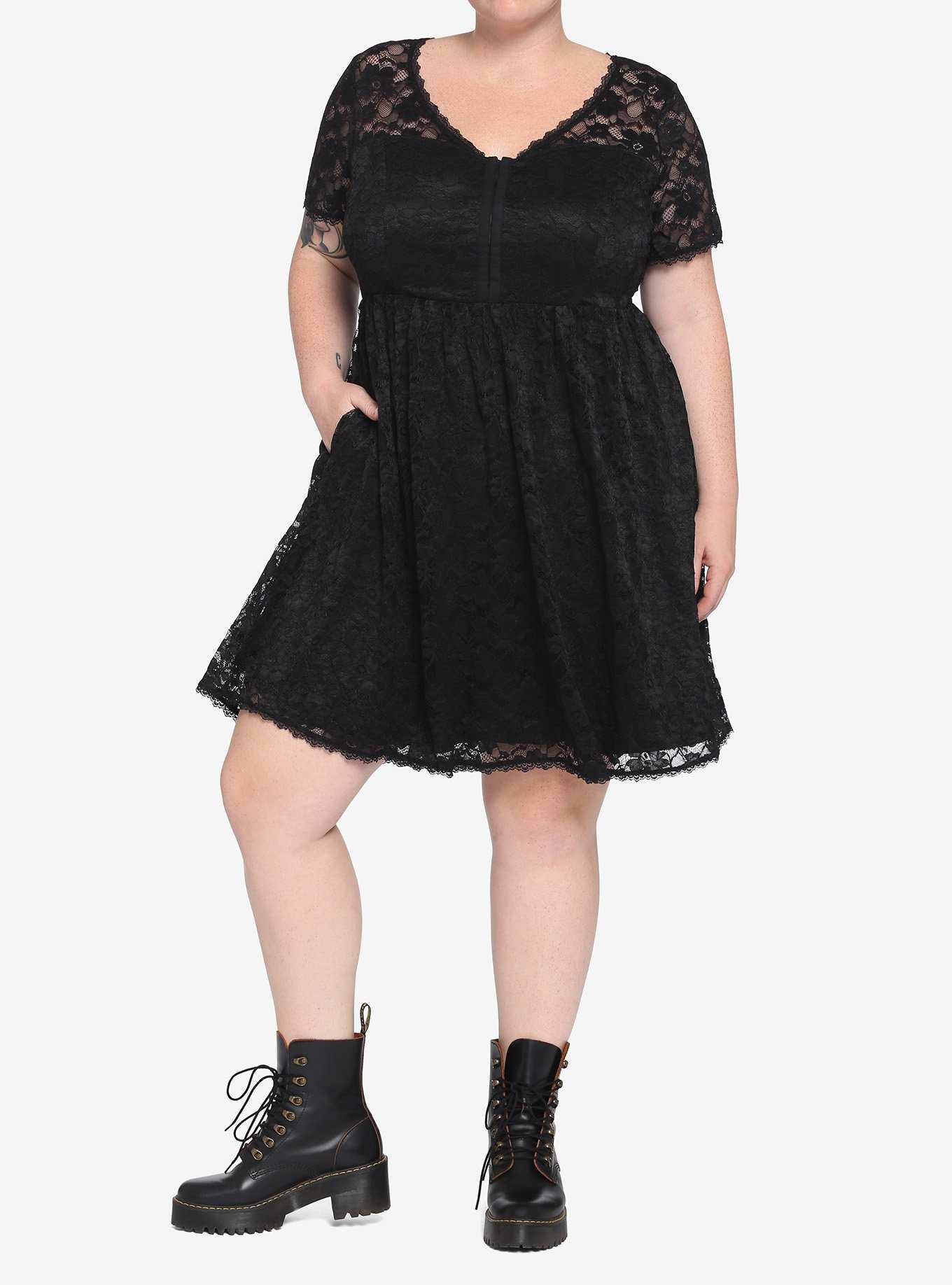 Black Lace Babydoll Dress Plus Size, , hi-res