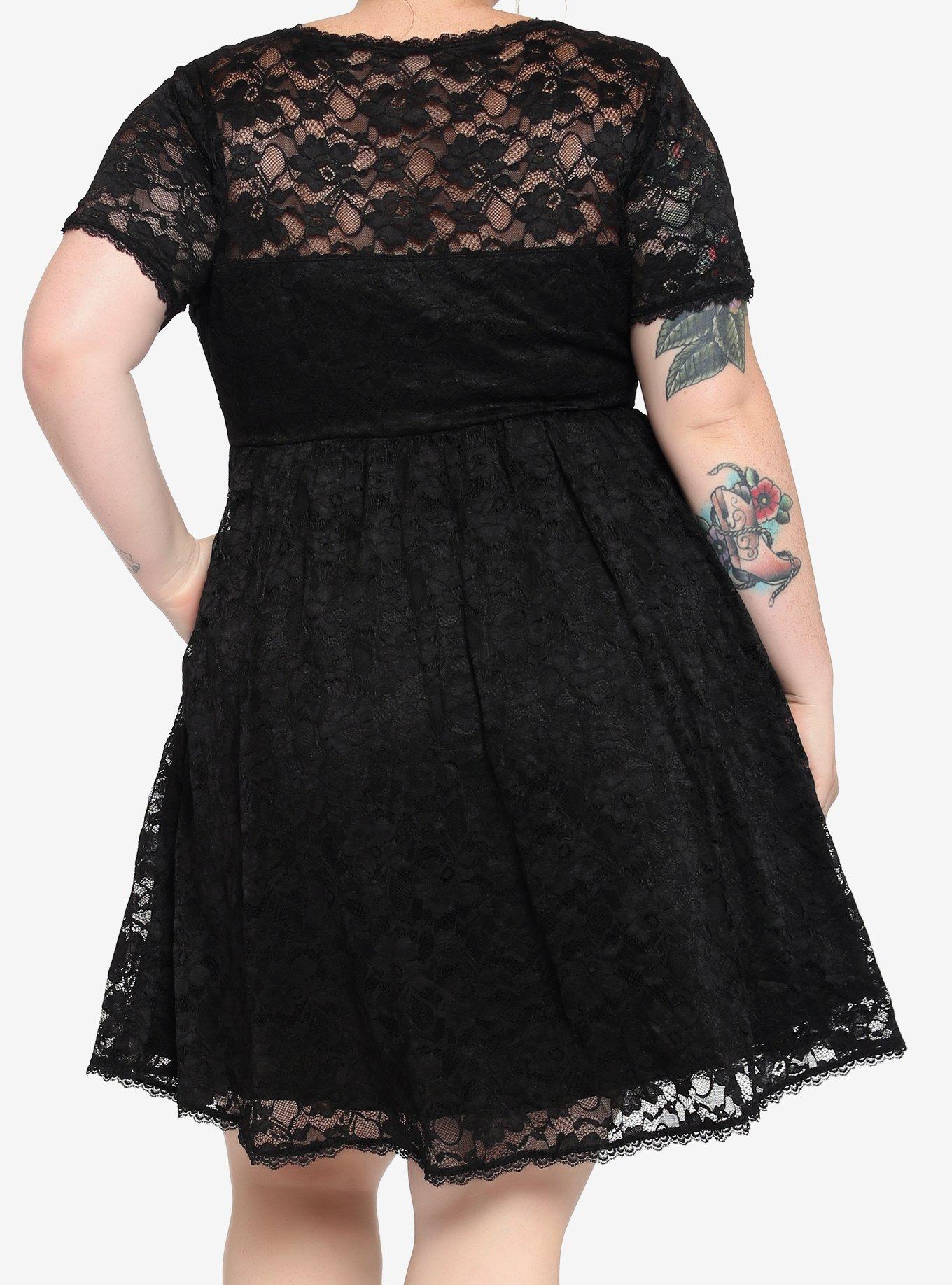 Black Lace Babydoll Dress Plus Size, BLACK, alternate