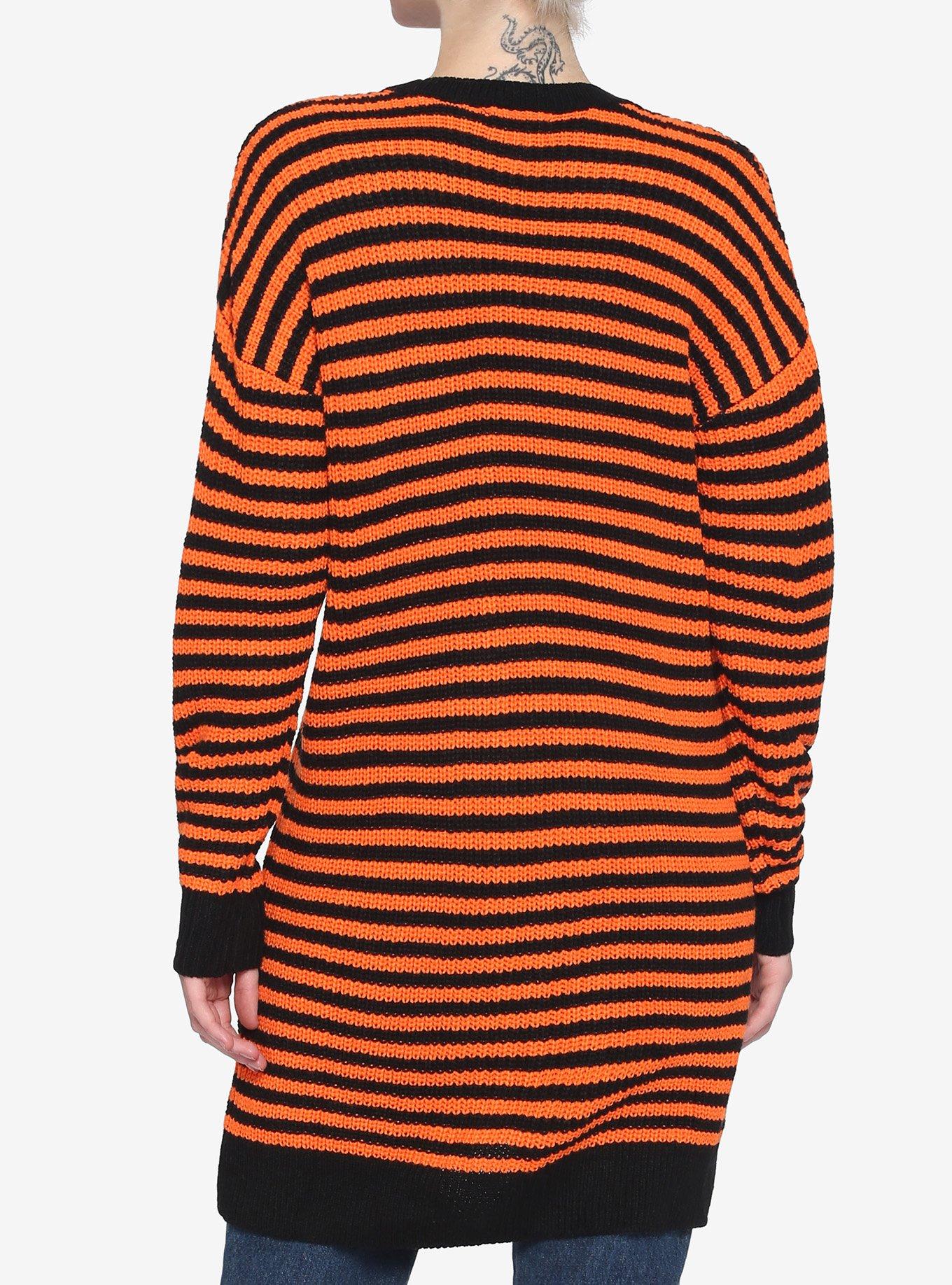Orange & Black Stripe Oversized Girls Cardigan, STRIPE - ORANGE, alternate