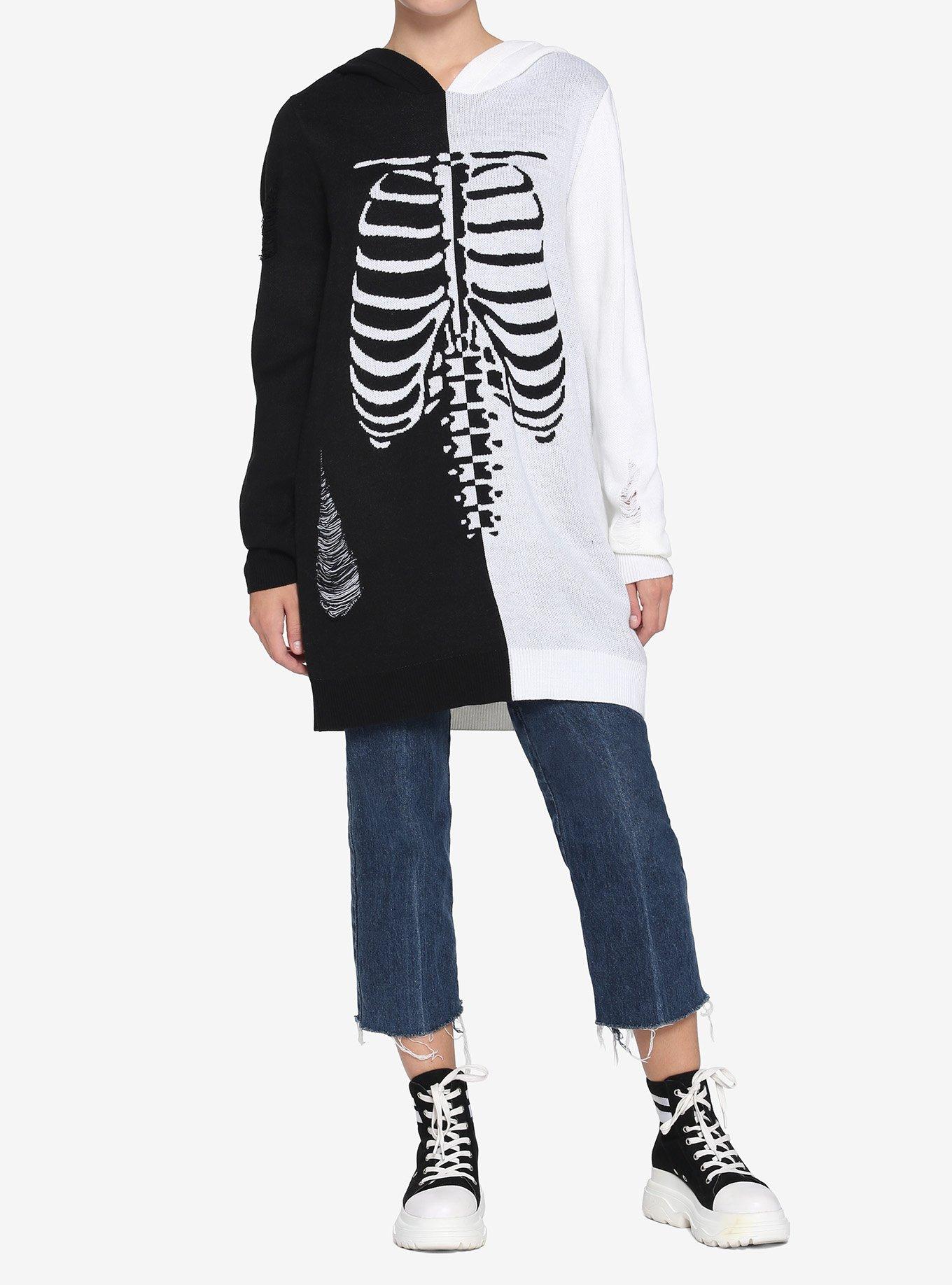 Rib Cage Split Oversized Hooded Girls Sweater, MULTI, alternate