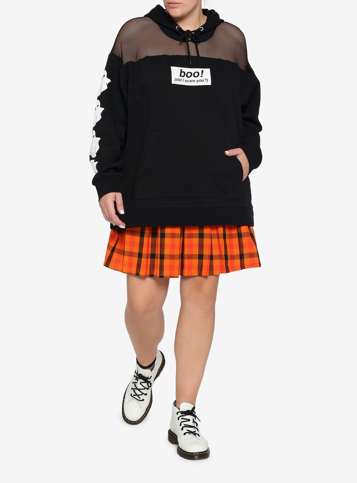 Ghost Boo! Oversized Mesh Girls Hoodie Plus Size, BLACK, alternate