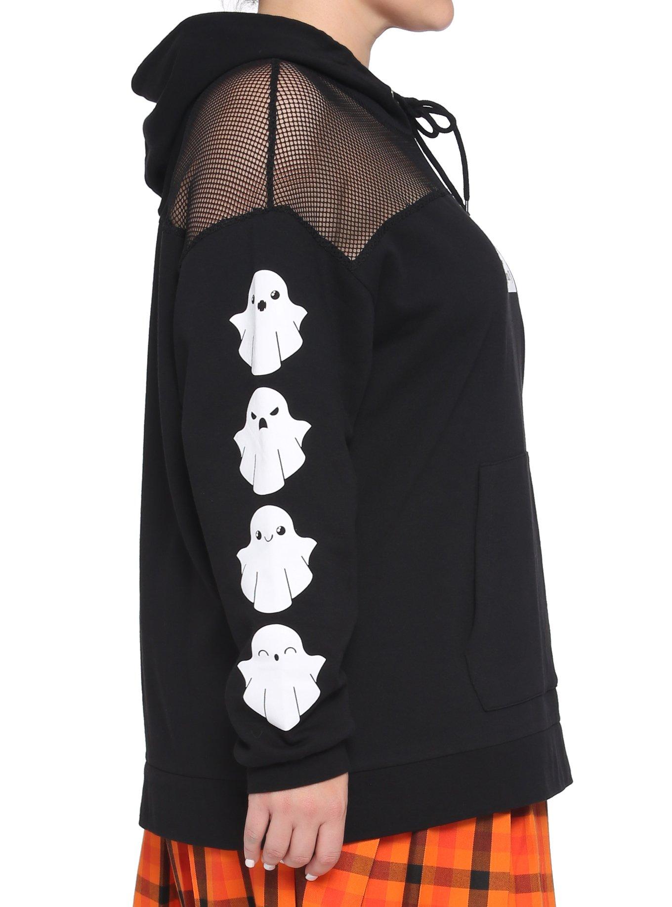 Ghost Boo! Oversized Mesh Girls Hoodie Plus Size, BLACK, alternate