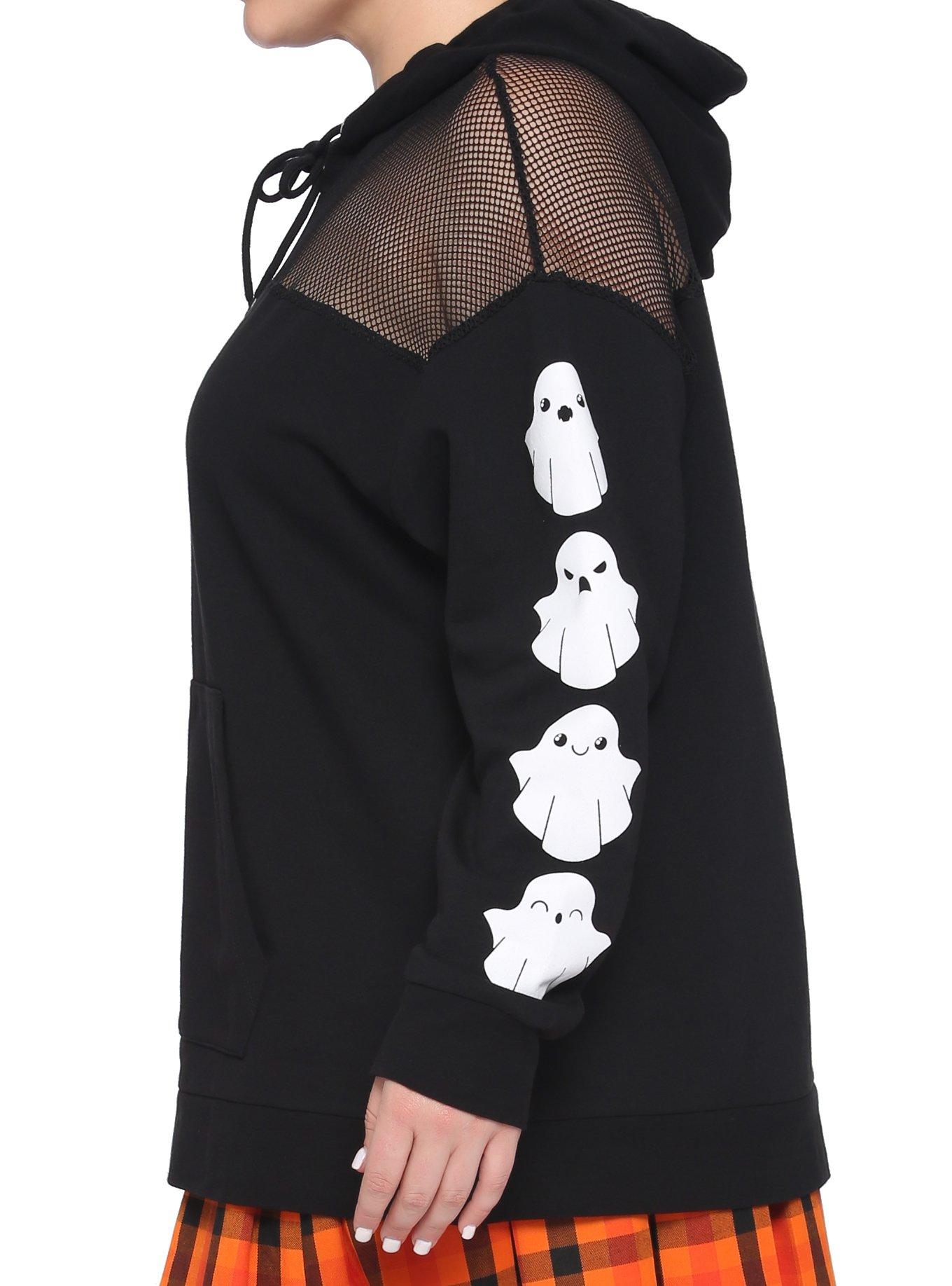 Ghost Boo! Oversized Mesh Girls Hoodie Plus Size, BLACK, alternate