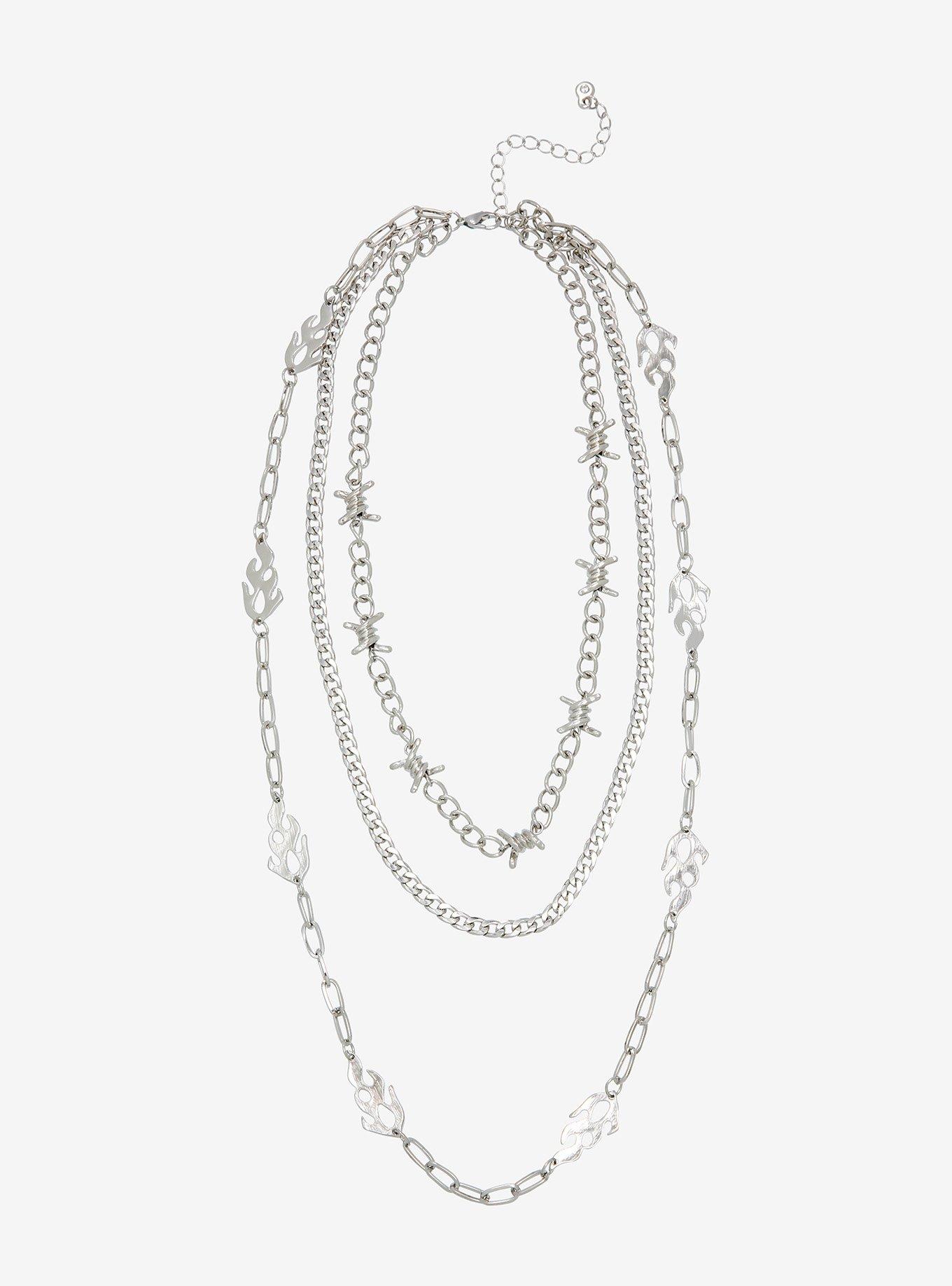 Barbed Wire Flames Chain Necklace Set, , alternate