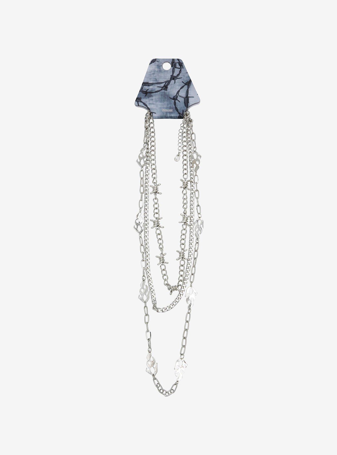 Barbed Wire Flames Chain Necklace Set, , alternate