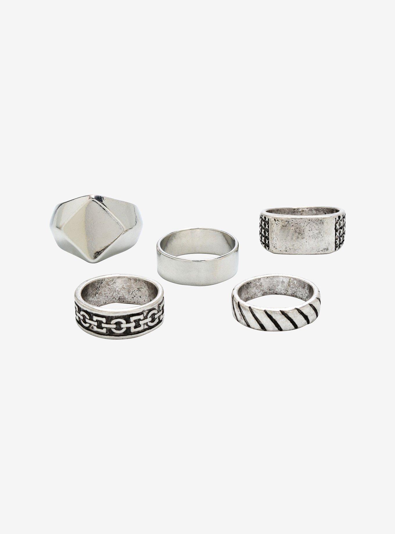 Burnished Silver Tone Multi Size Ring Set, , alternate