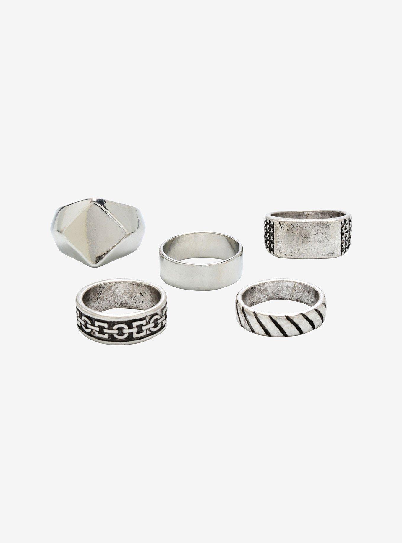 Burnished Silver Tone Multi Size Ring Set