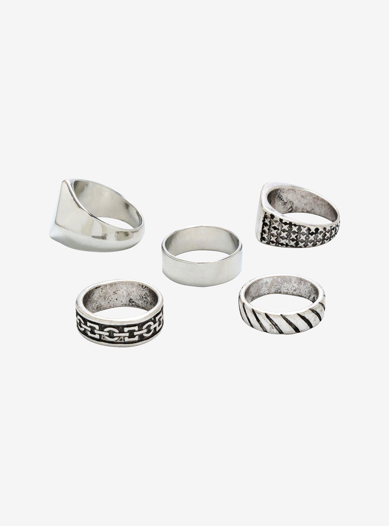 Burnished Silver Tone Multi Size Ring Set, , alternate