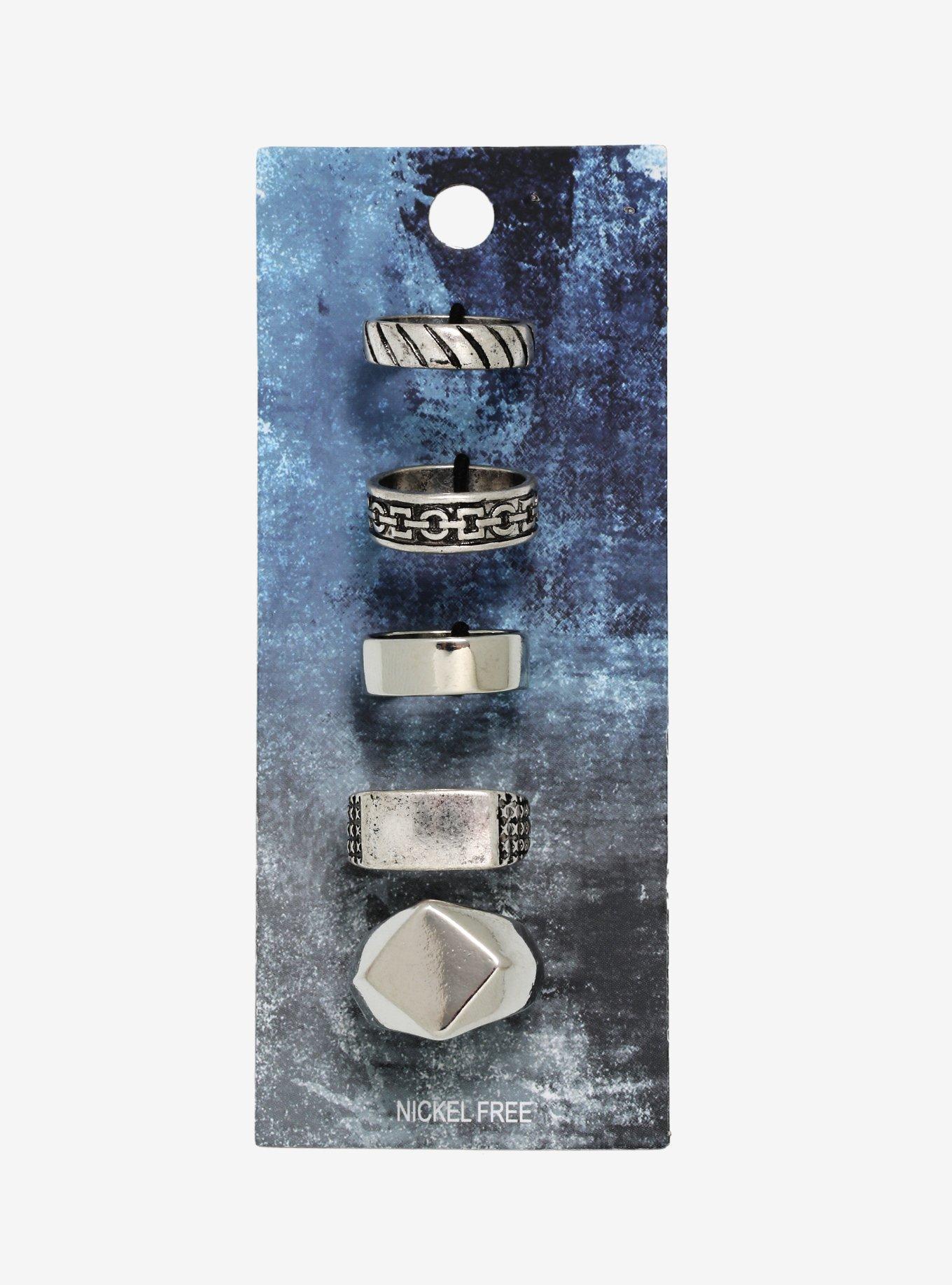Burnished Silver Tone Multi Size Ring Set, , alternate