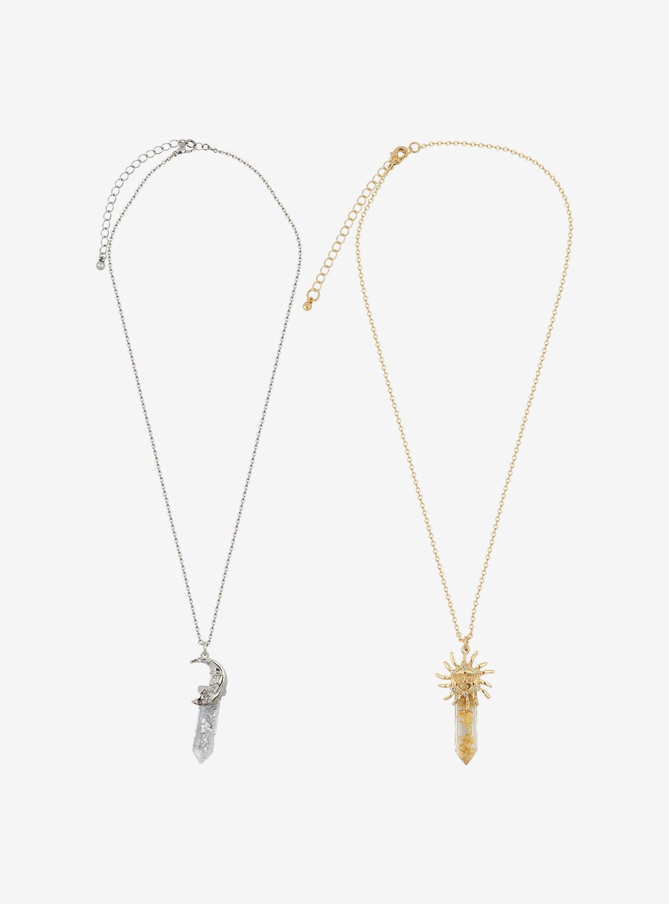Sun & Moon Fauz Crystal Best Friend Necklace Set, , alternate