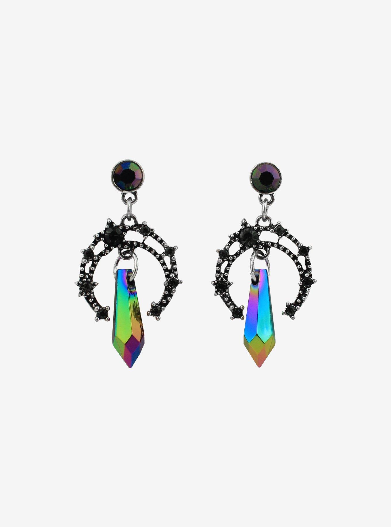 Anodized Crystal Moon Drop Earrings, , alternate
