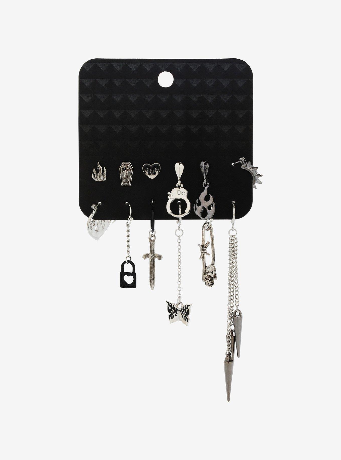 Spike Silver Tone Mismatch Earring Set, , alternate