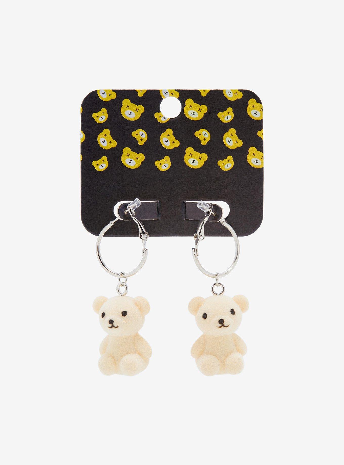 Teddy Bear 3D Plush Mini Hoop Earrings, , alternate