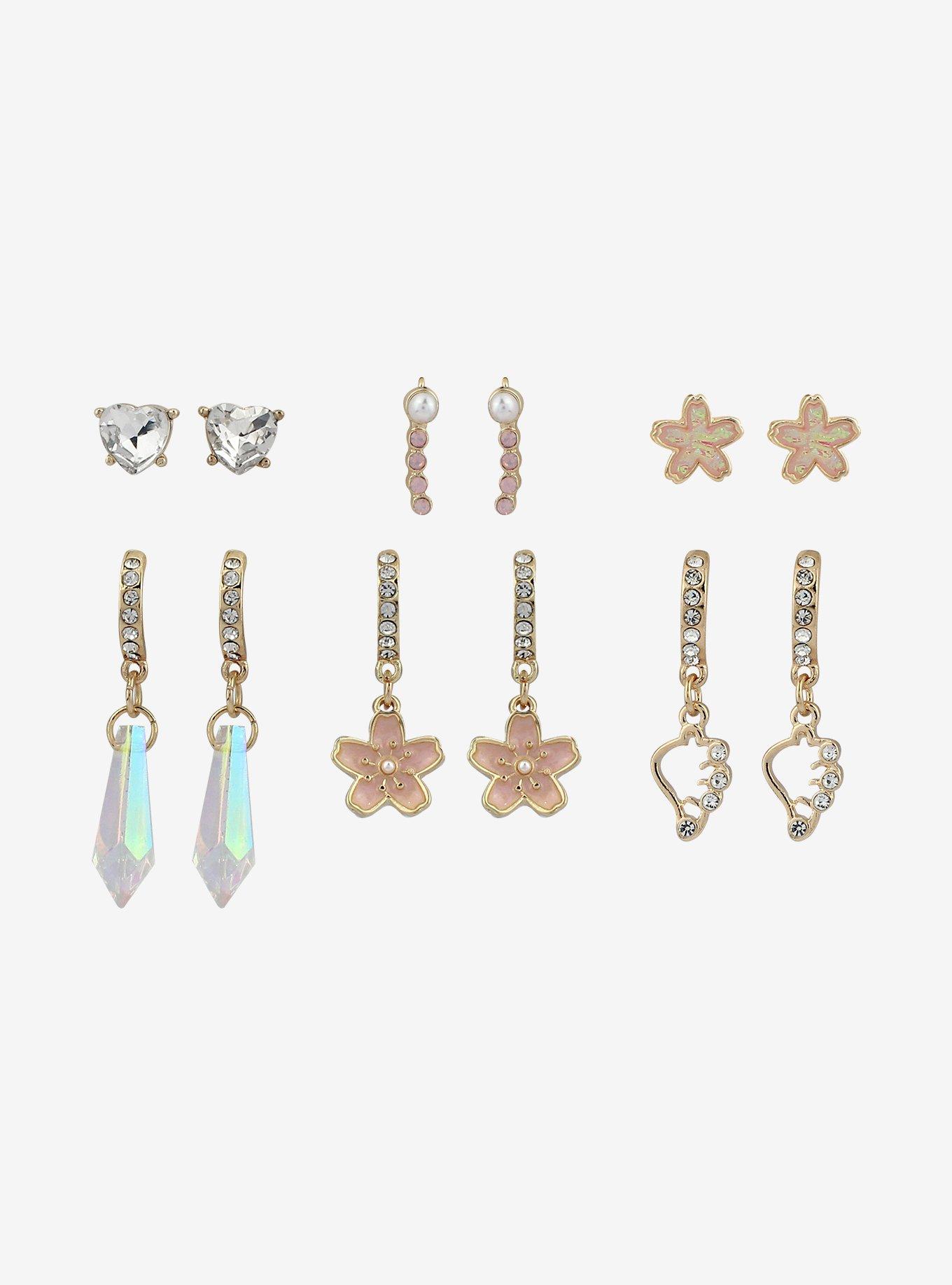 Sakura Flower Crystal Hoops & Studs Earring Set, , alternate